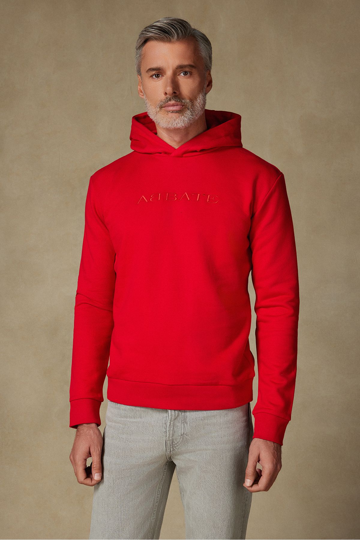 Abbate Özel Tasarım Nakış Detaylı Pamuklu Rahat Kesim Kırmızı Kapüşonlu Oversize Sweatshirt Hoodie