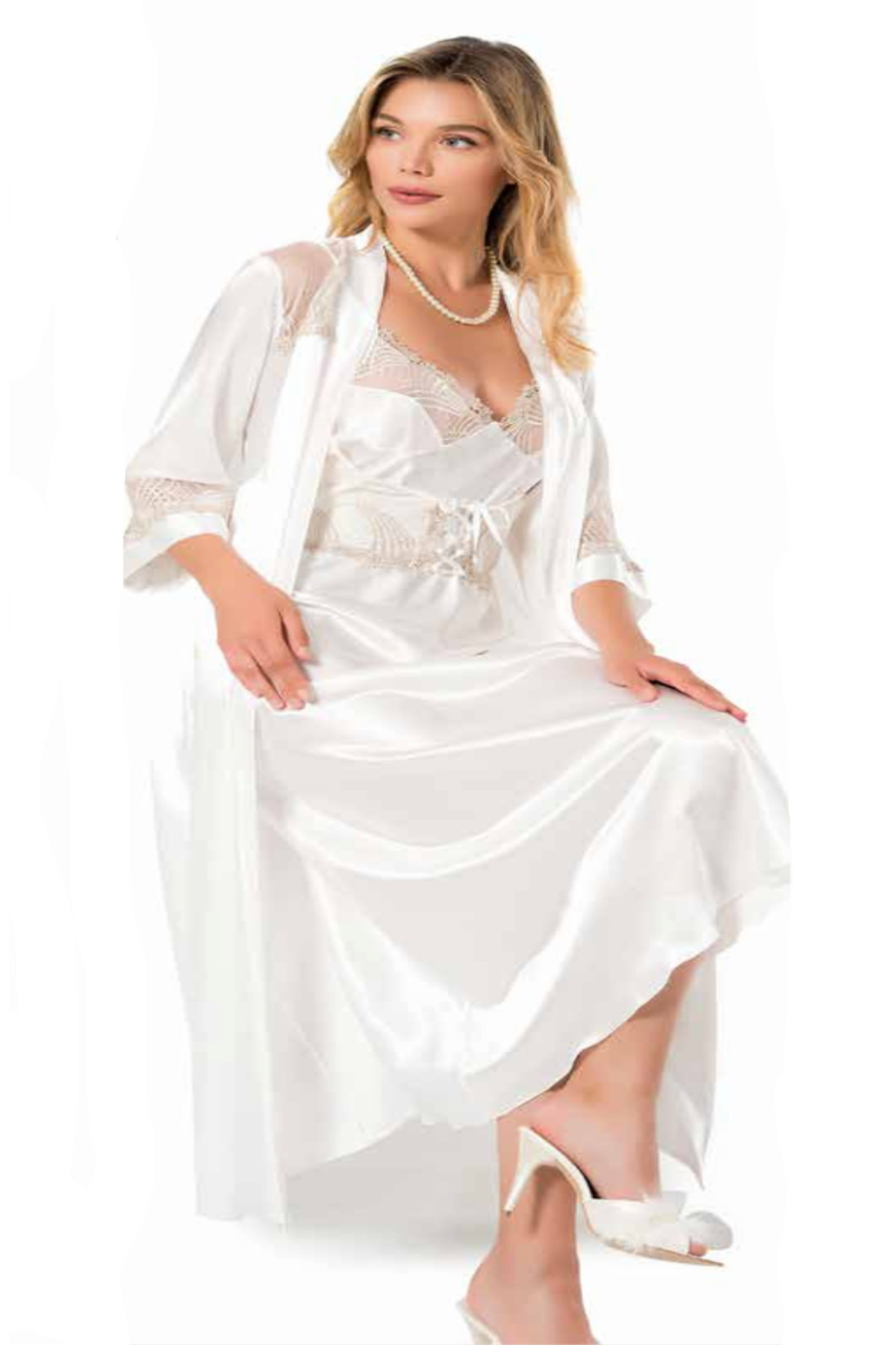 Genel Markalar İç Giyim MOONGİRL Saten Uzun İkili Gecelik Takım