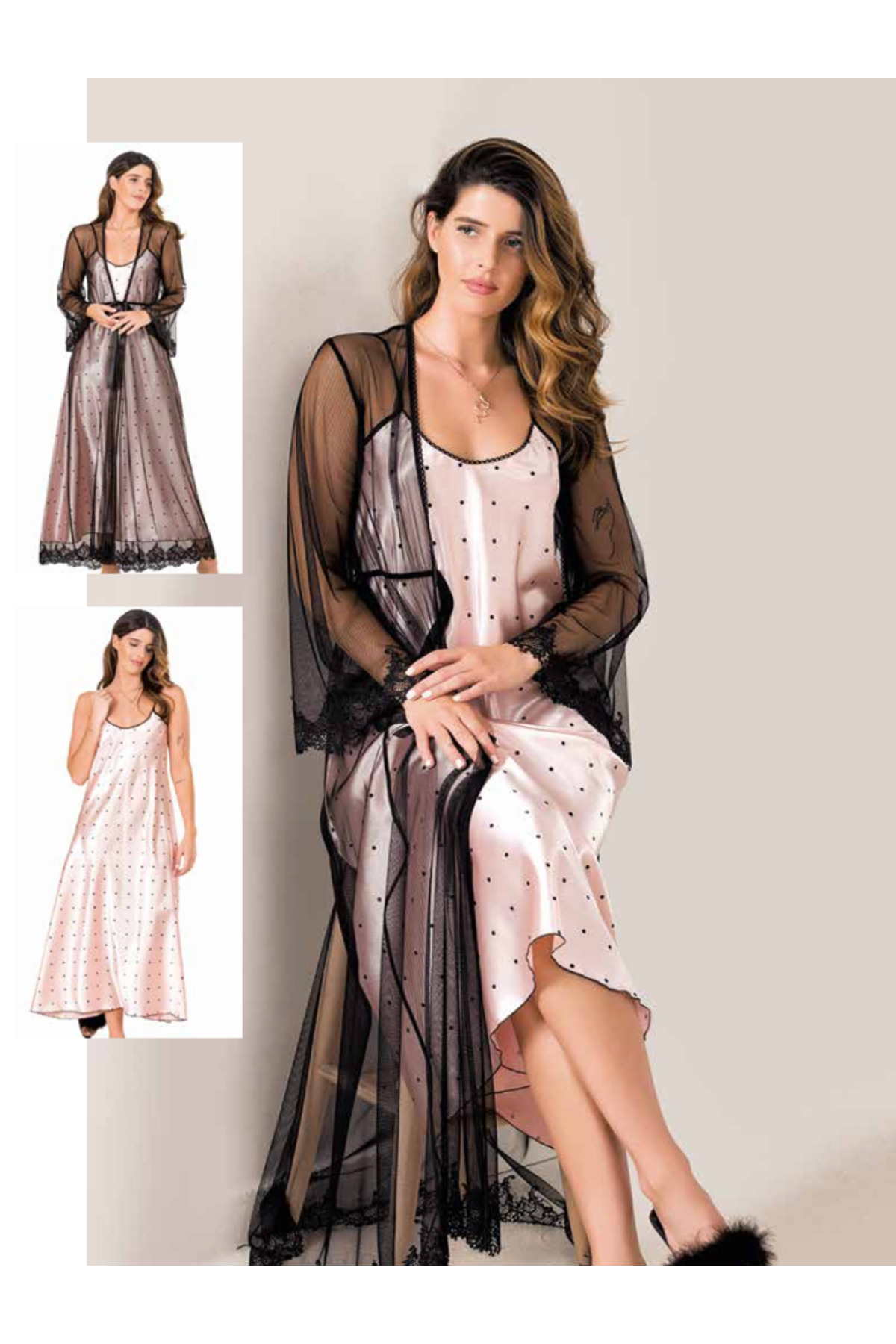 Genel Markalar İç Giyim MOONGİRL Saten Uzun İkili Gecelik Takım