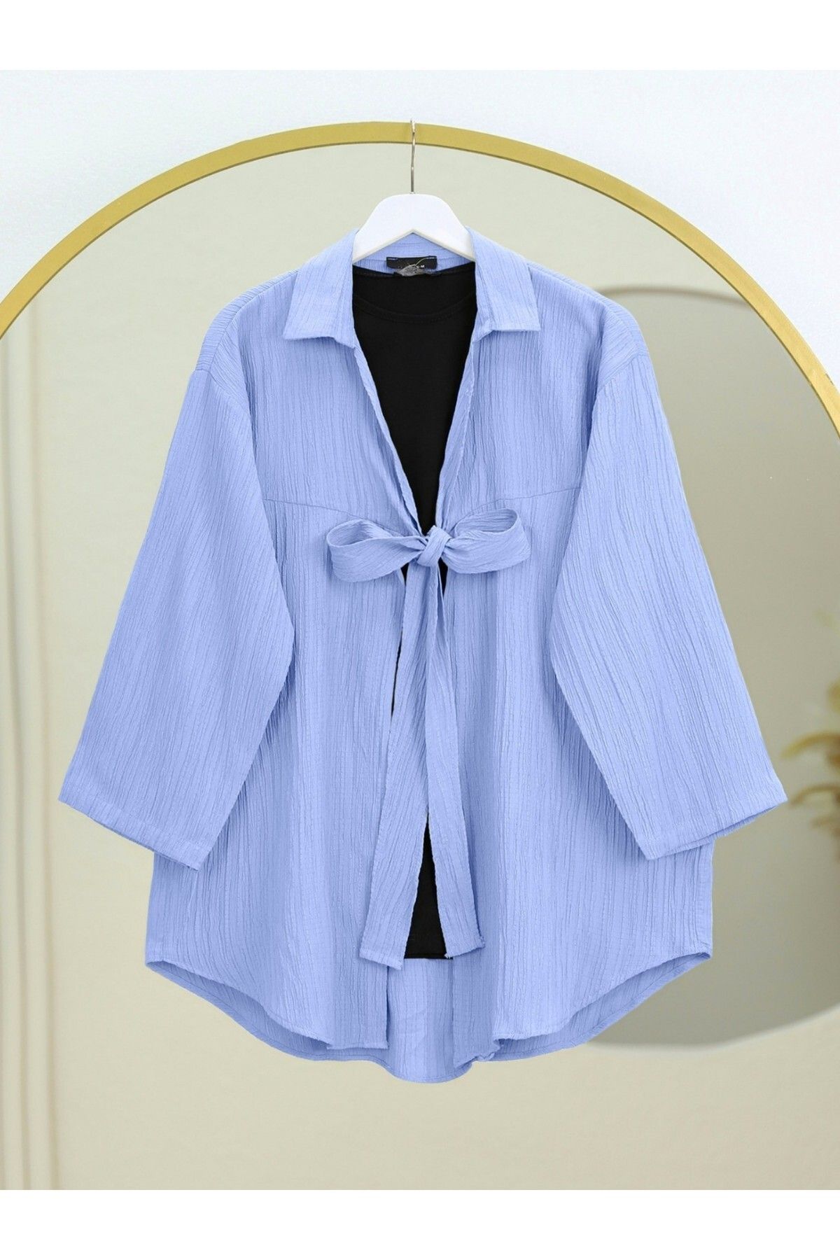 Modamorfo Önden Bağlamalı Krınkıl Kimono -Bebe Mavi