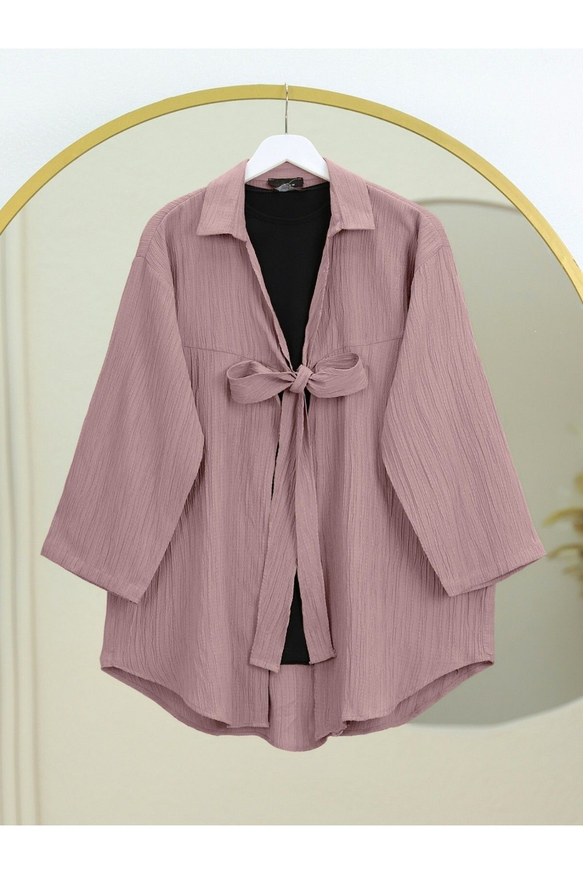 Modamorfo Önden Bağlamalı Krınkıl Kimono -Pudra