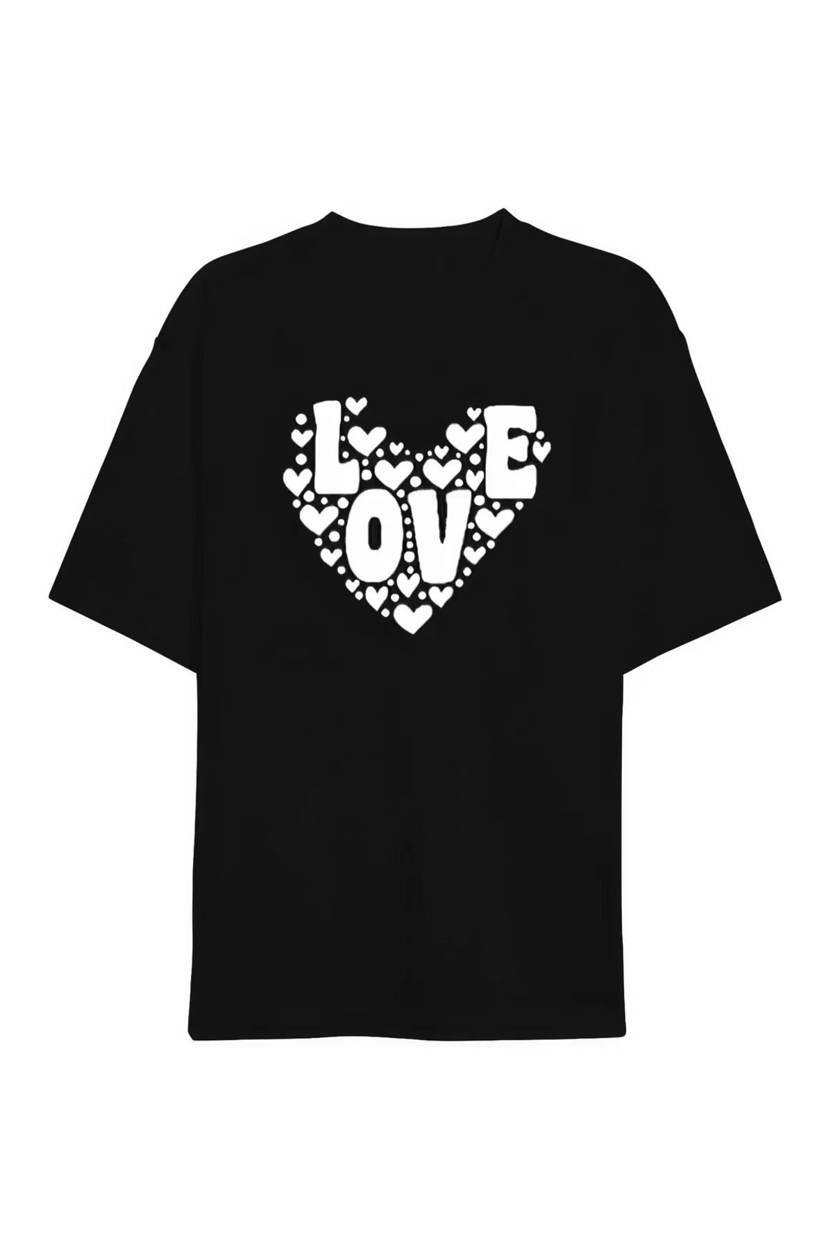 luz&pos Sevgililer Günü İçin Özel Tasarım Love Kalp Baskılı T-shirt - Siyah