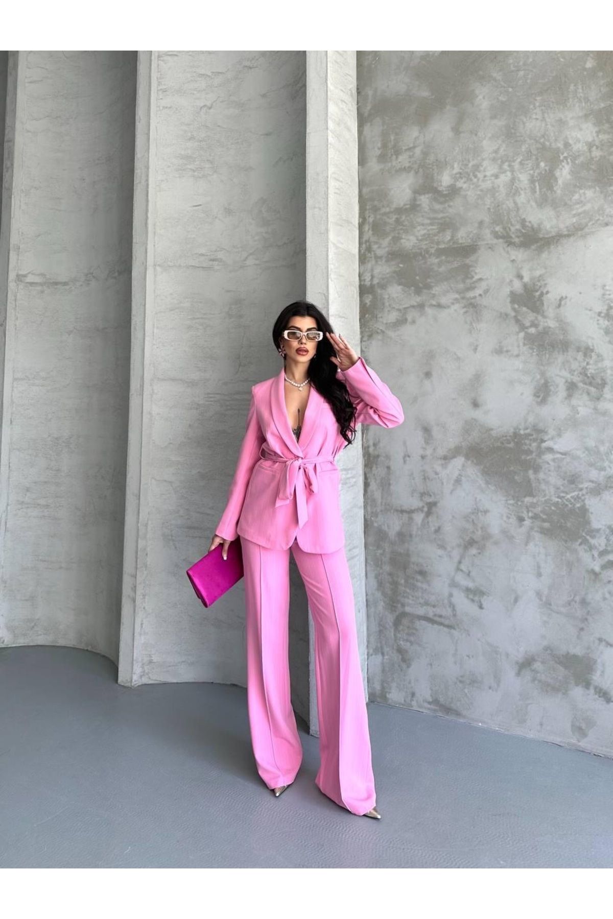 Ekim Store Kadın Ikili Kuşaklı Blazer Ceket Pantolon Takım