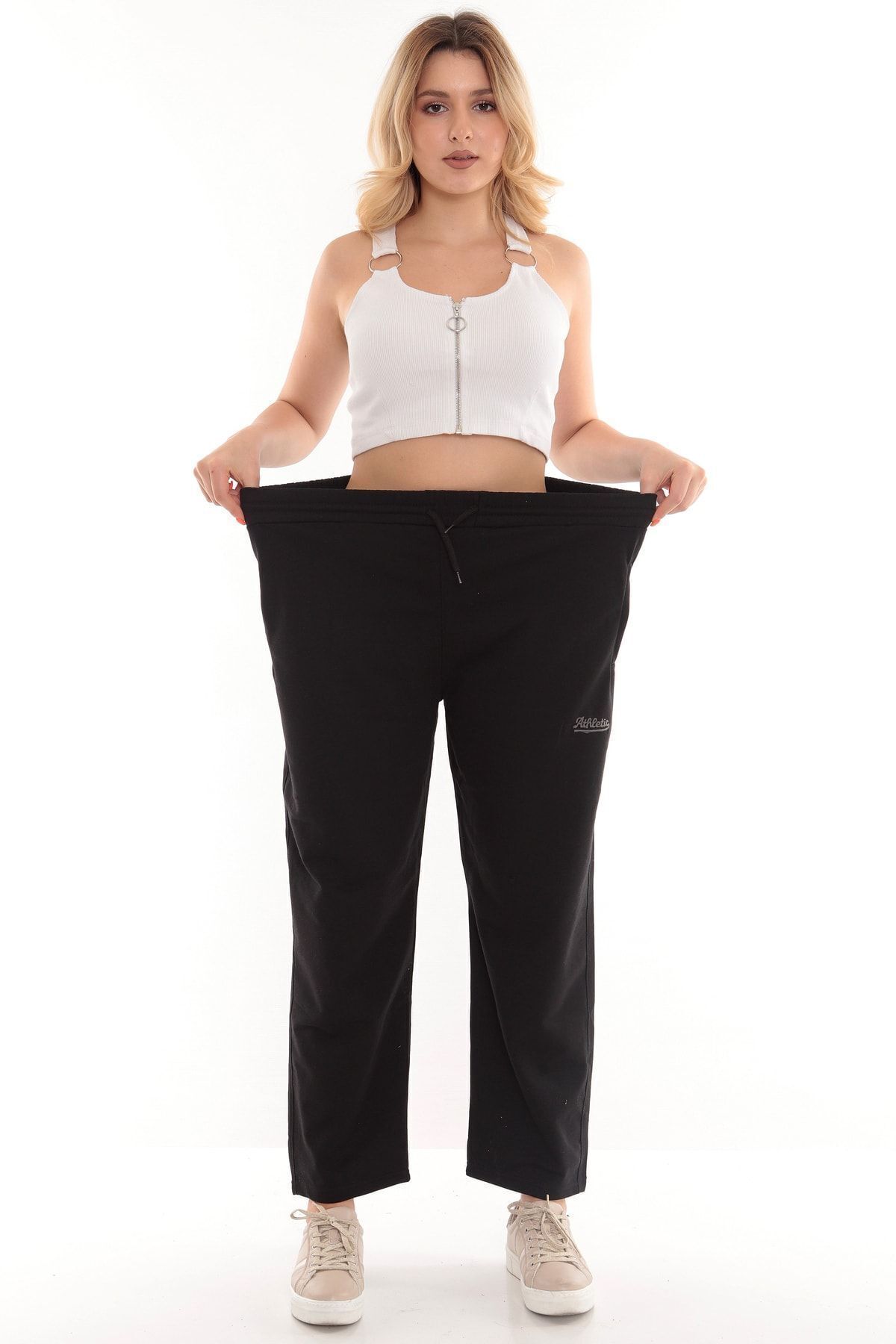 MODEL Unisex Beli Bağcıklı Çift Örme Büyük Beden Oversize Eşofman Altı