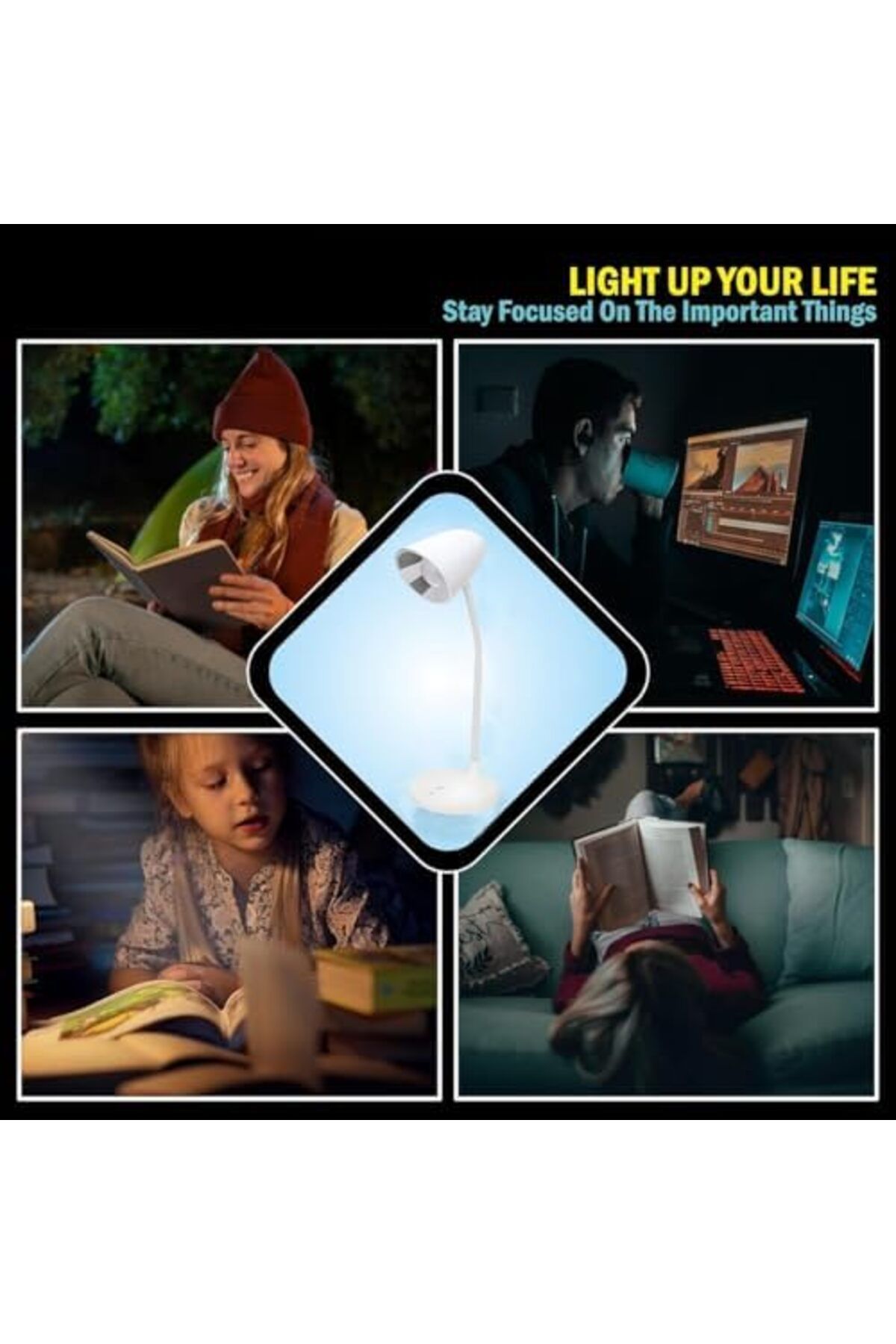 Generic-مصباح قراءة LED مع تحكم باللمس، 16 مصباح LED SMD، 3 أوضاع سطوع، إضاءة مكتب قابلة لإعادة الشحن عبر USB، F 4