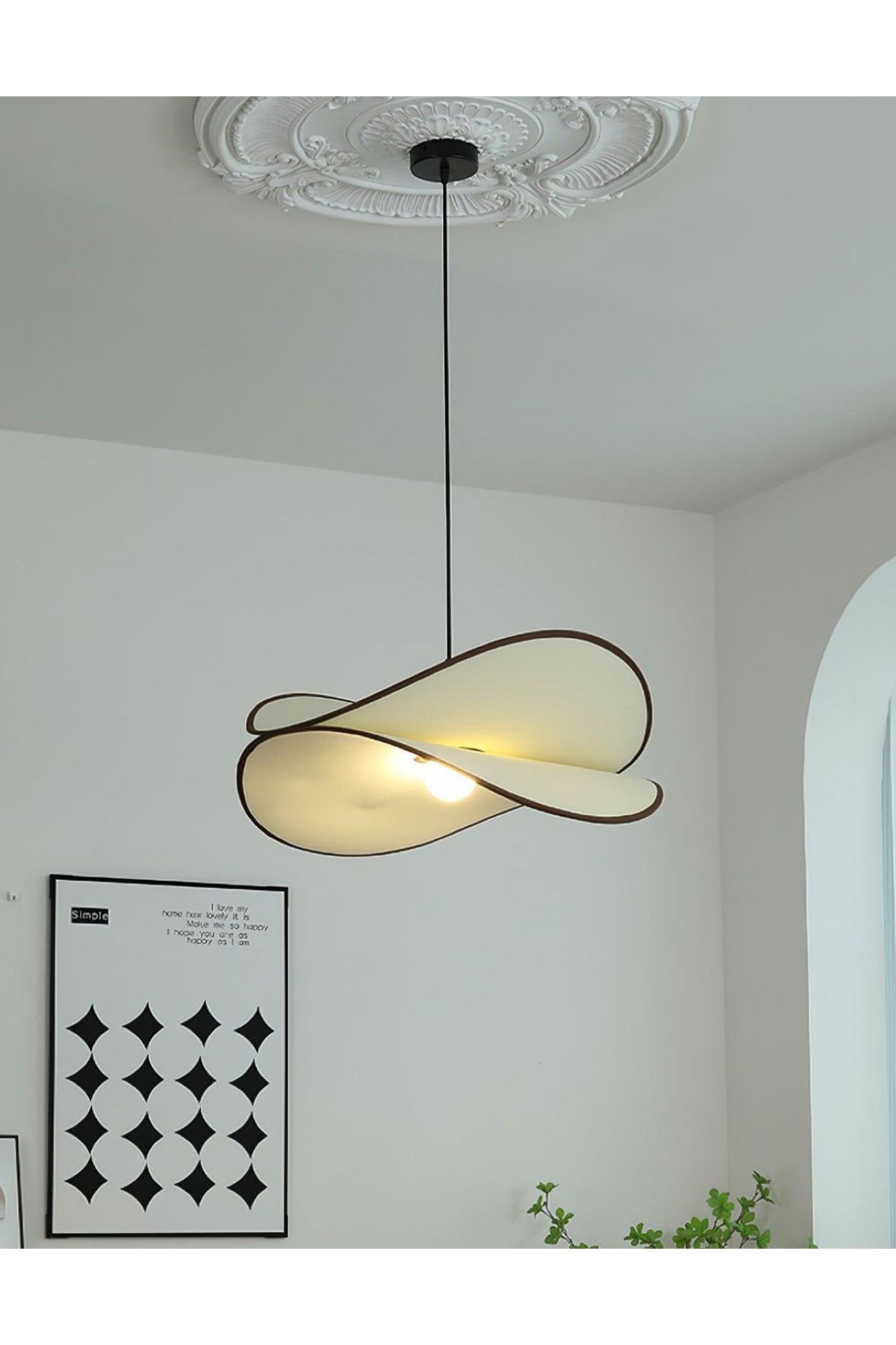 burenze Modern Tasarım Matmazel Sarkıt Avize Krem Kumaş Salon Mutfak Oturma Odası Avizesi