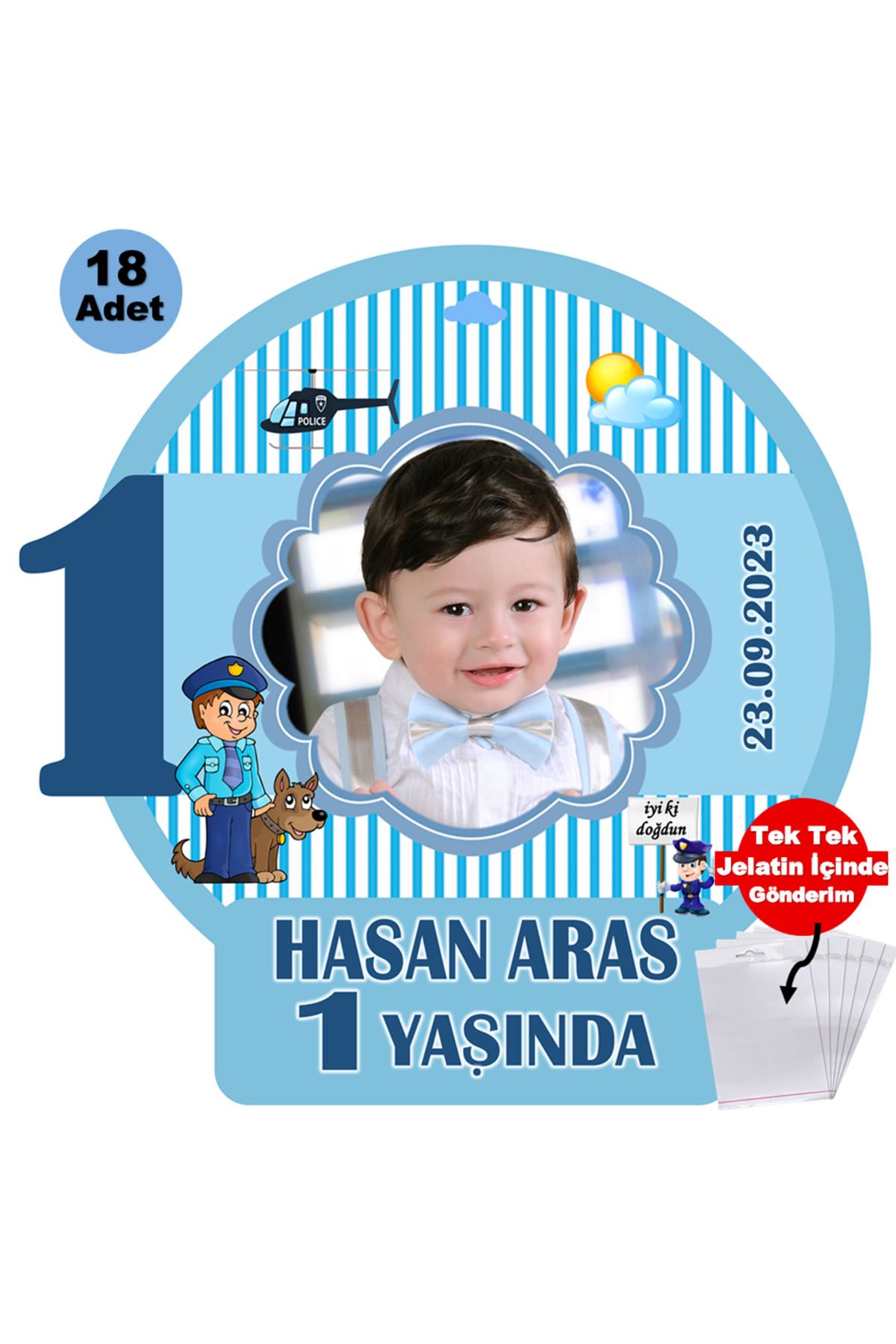 Elara Tasarım 1 Yaş 18 Adet Fotoğraflı Kişiye özel Doğum Günü Magnet Hediye Poşetli Gönderilir.