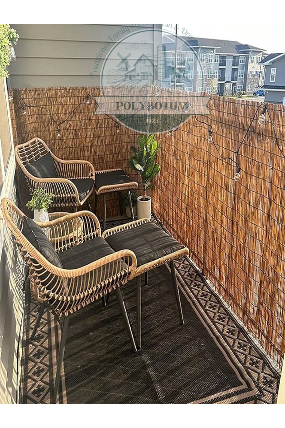POLYBOTUM 100x600 Dekoratif Doğal Bambu Kamış Hasır Bahçe Çiti- Gölgelik Hasır -balkon -tavan Dekorasyon