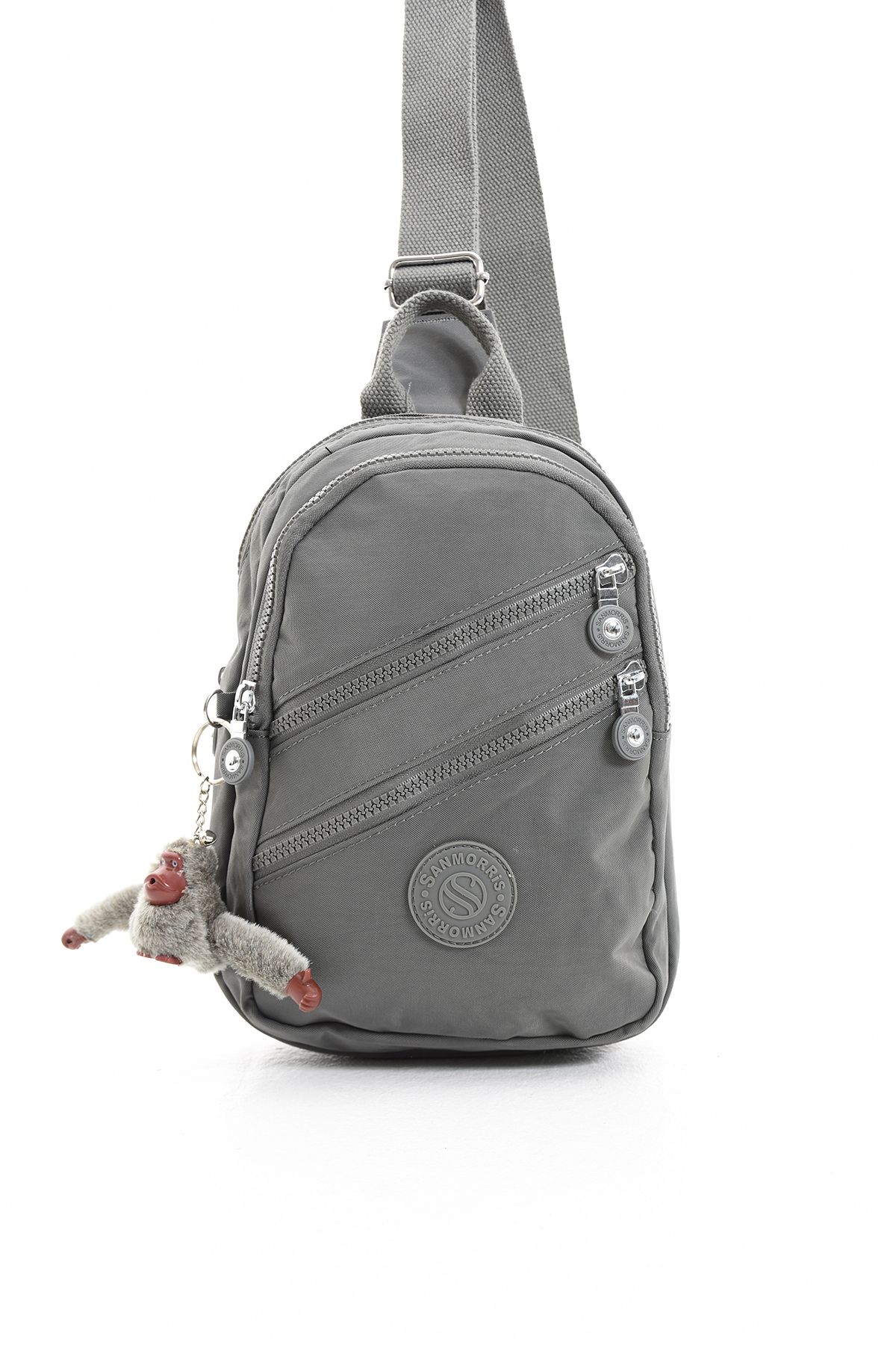 Sanmorris 3042 Unisex Su Geçirmez Buruşuk Kumaş Ayarlanabilir Çapraz Vücut Çantası Koyu Gri
