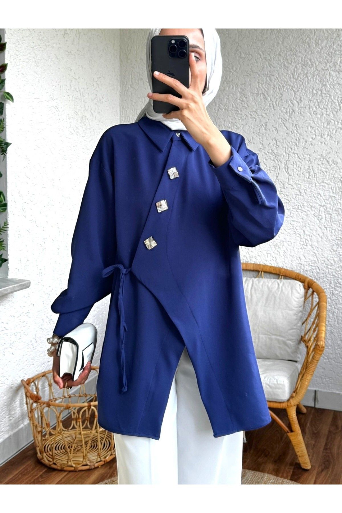Modamorfo Çift Bağcıklı Düğmeli Detaylı Kimono -Laci