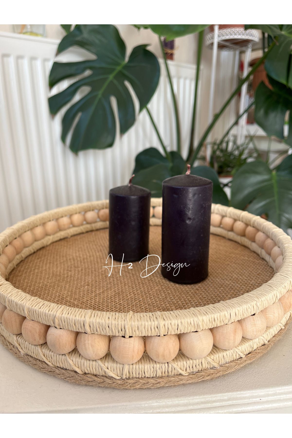H2 Design El yapımı hasır görünümlü tepsi 28 cm