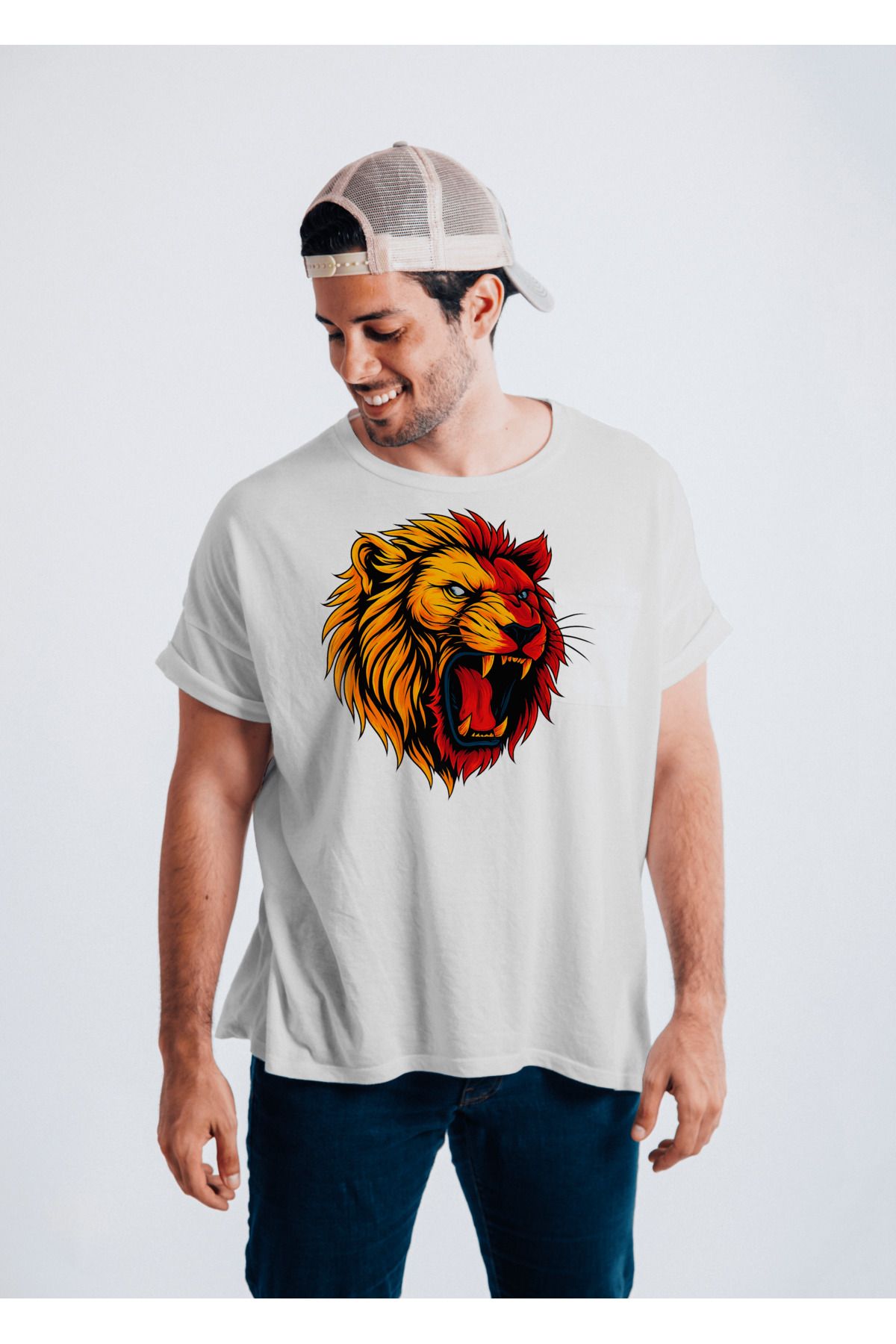 BBbutik Gal.at.a.sar.ay Aslan Detaylı Baskılı Oversize Tshirt