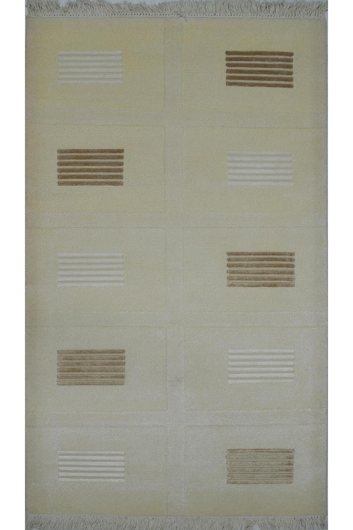 Handmade Yüksek Kalite Yünden El Dokuma Krem Renk Nepal Halısı 80x150 cm (1.2 m²)