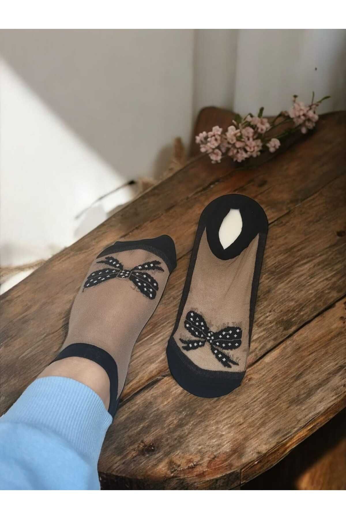 çorapcım Kadın Siyah Detaylı 3lü Tül Çorap