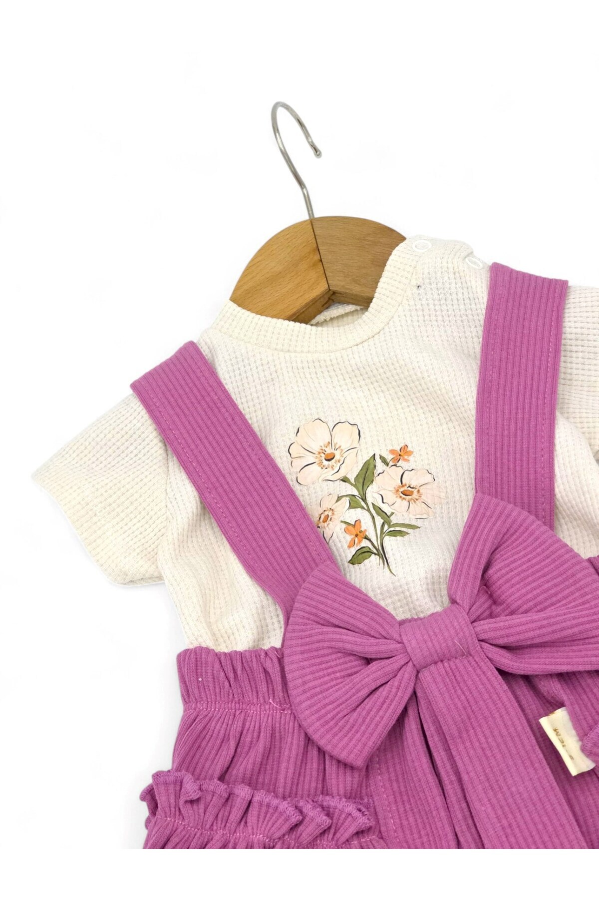 Ege Bebek KIZ BEBEK FİTİLLİ YAZLIK FİYONK DETAYLI SALOPET ELBİSE VE İÇ T-SHIRT SETİ 9-24 AY fotoğrafı 4 (önizleme)