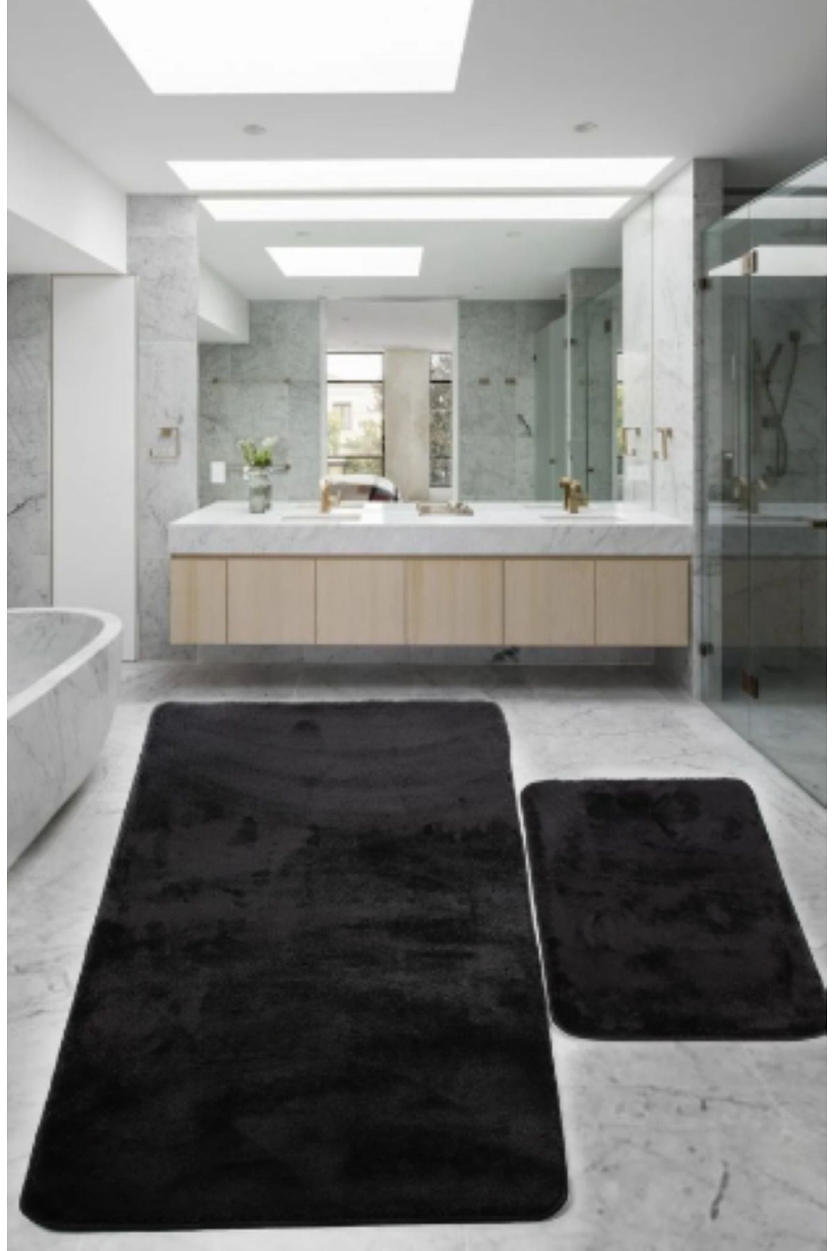SERİA HALI Antrasit 80x150 50x80 Cm Büyük Ebat 2'li Banyo Paspası Seti Kaymaz Taban Klozet Takımı