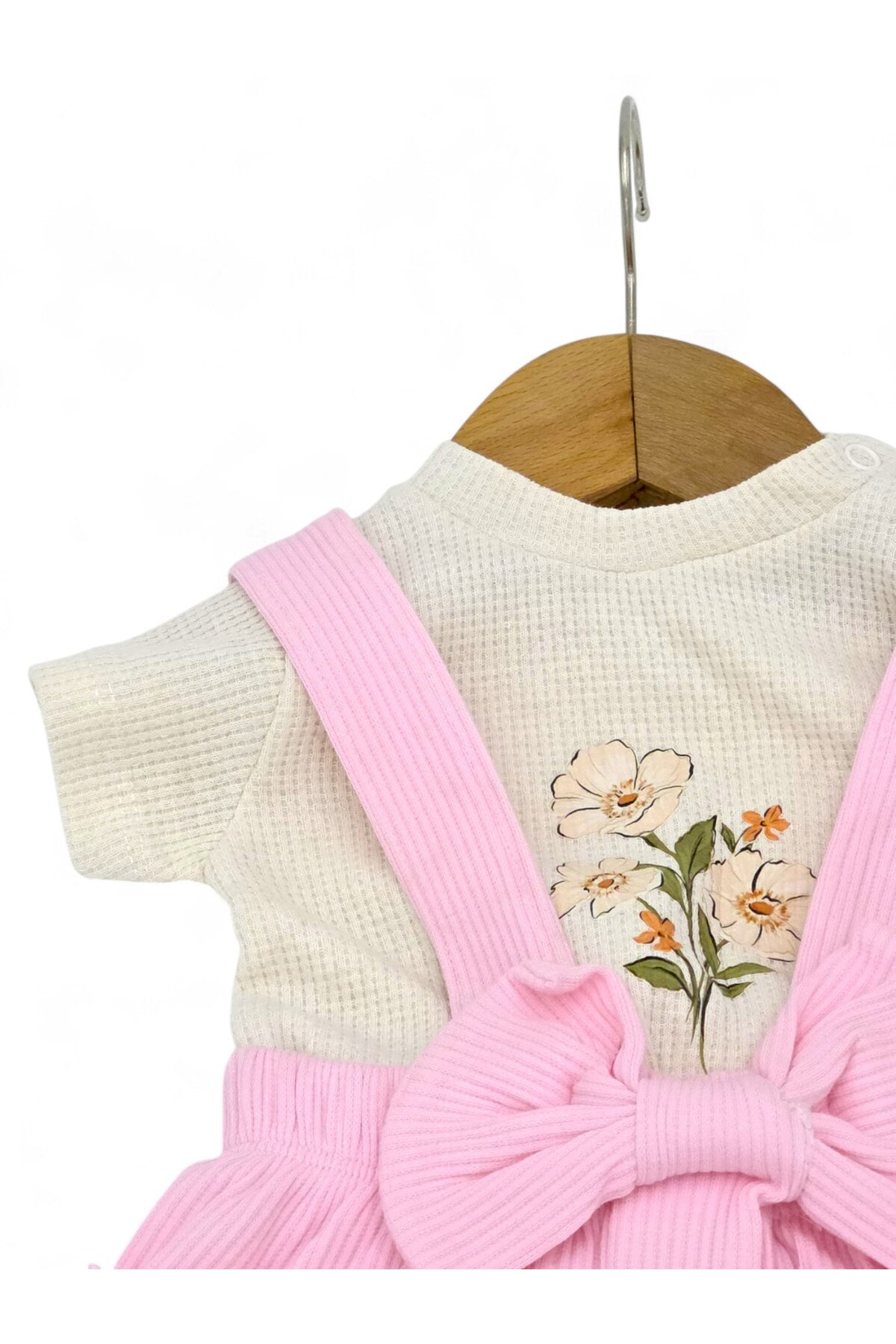 Ege Bebek KIZ BEBEK FİTİLLİ YAZLIK FİYONK DETAYLI SALOPET ELBİSE VE İÇ T-SHIRT SETİ 9-24 AY fotoğrafı 2 (önizleme)