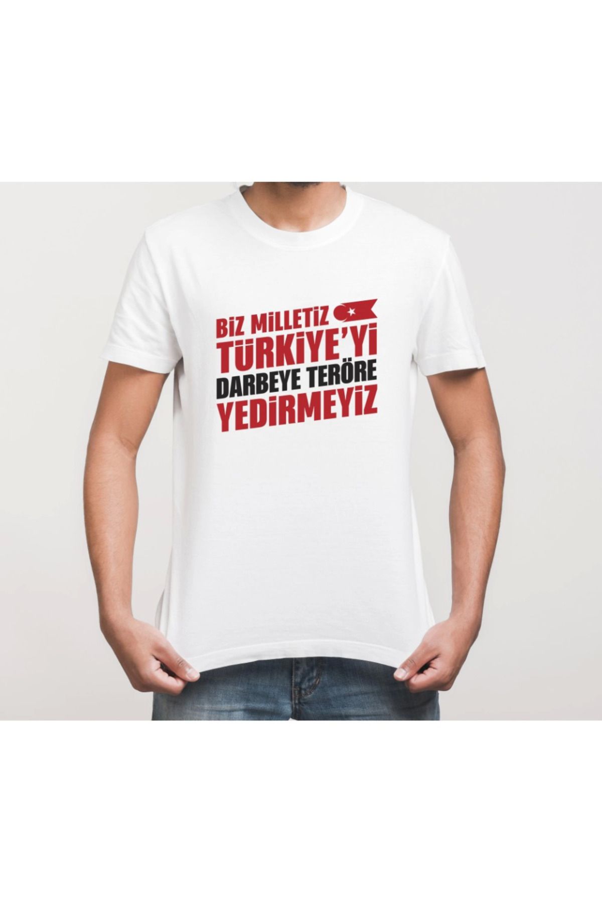 ASFSTORE 15 Temmuza Özel Tasarım YEDİRMEYİZ Baskılı T-shirt - Beyaz