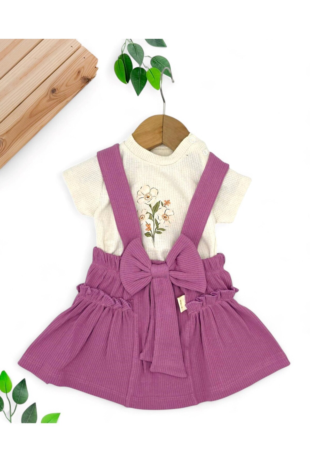 Ege Bebek KIZ BEBEK FİTİLLİ YAZLIK FİYONK DETAYLI SALOPET ELBİSE VE İÇ T-SHIRT SETİ 9-24 AY fotoğrafı 2 (önizleme)