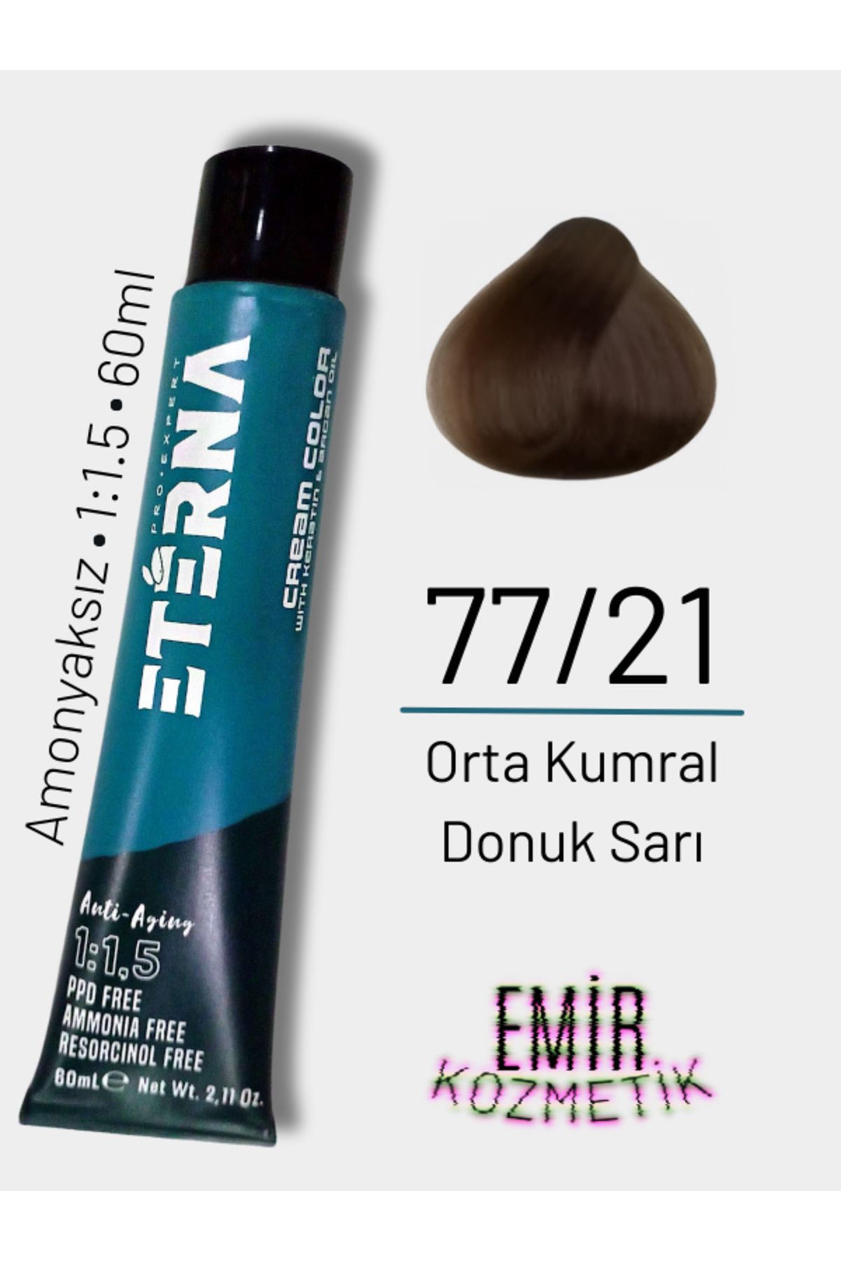 ETERNA Amonyaksız Doğal Saç Boyası - 77/21 Orta Kumral Donuk Sarı