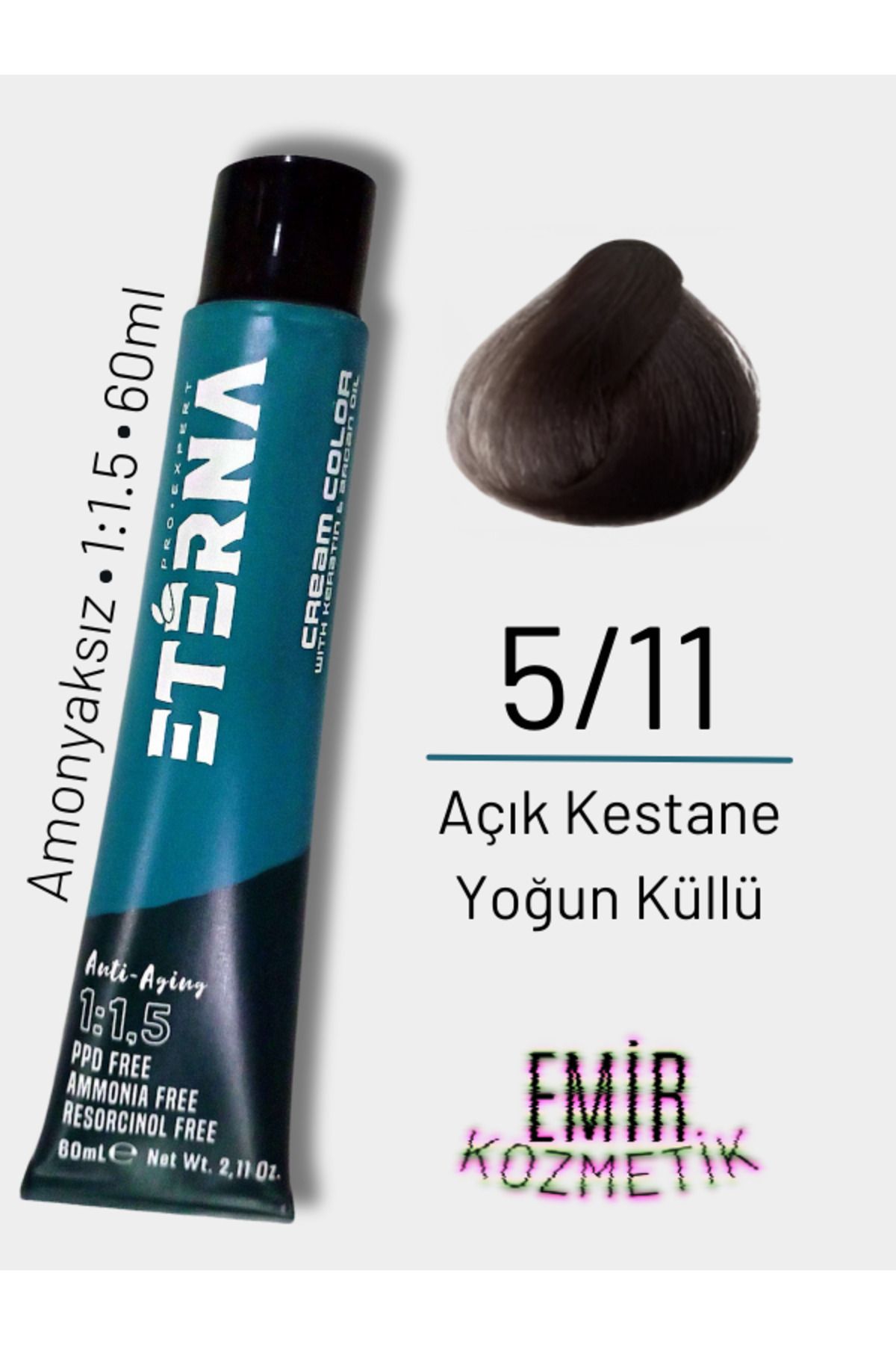 ETERNA Amonyaksız Doğal Saç Boyası - 5/11 Açık Kestane Yoğun Küllü