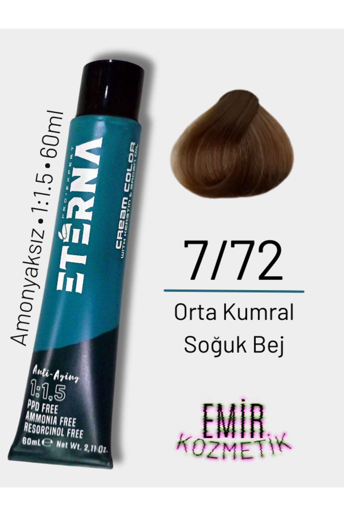 ETERNA Amonyaksız Doğal Saç Boyası - 7/72 Orta Kumral Soğuk Bej