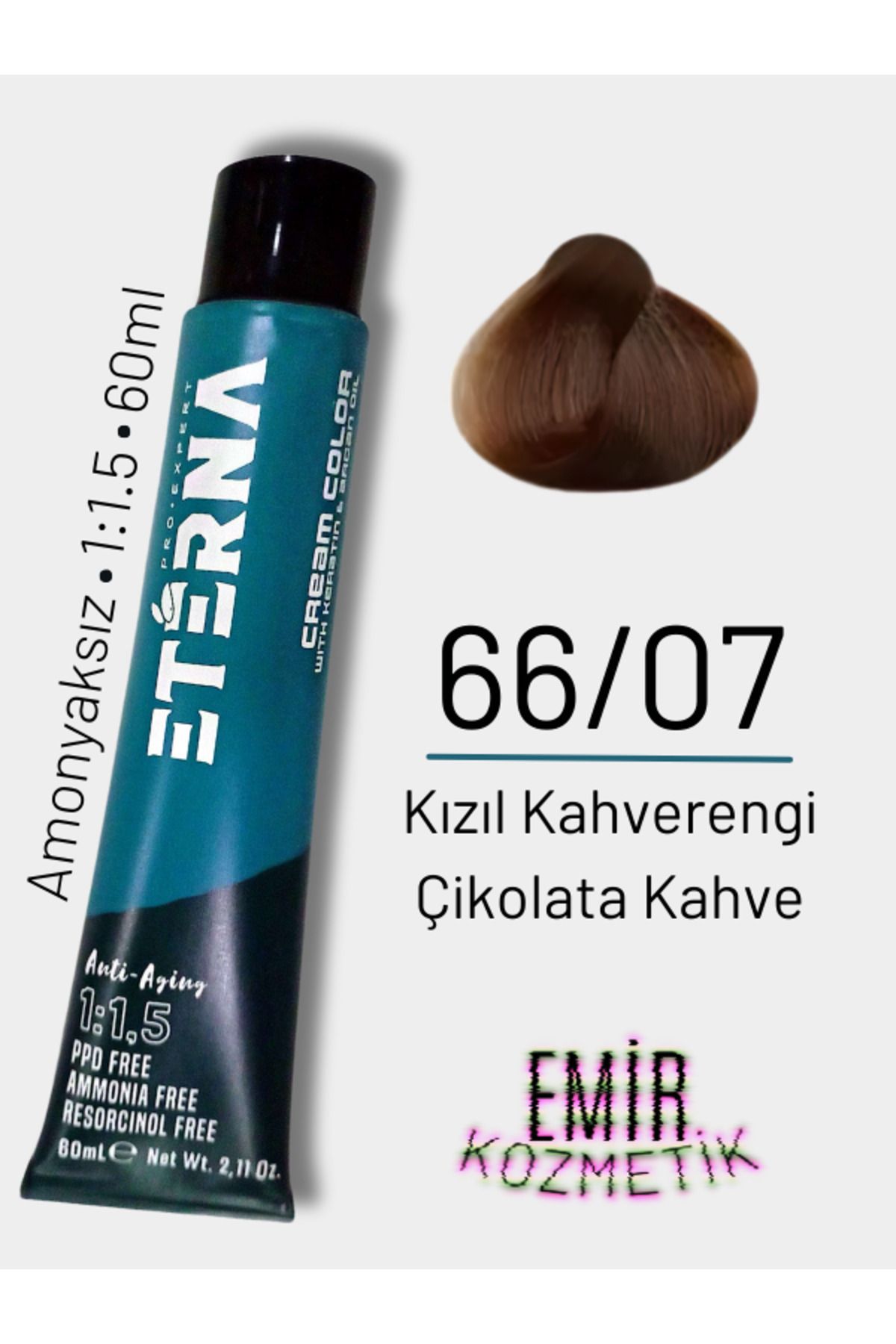 ETERNA Amonyaksız Doğal Saç Boyası - 66/07 Kızıl Kahverengi Çikolata Kahve