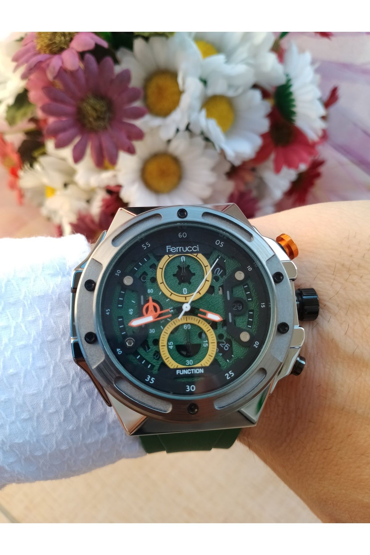Ferrucci Function Yeşil Erkek Spor Saat Kronometreli, Su Geçirmez, Dinamik Tasarım!