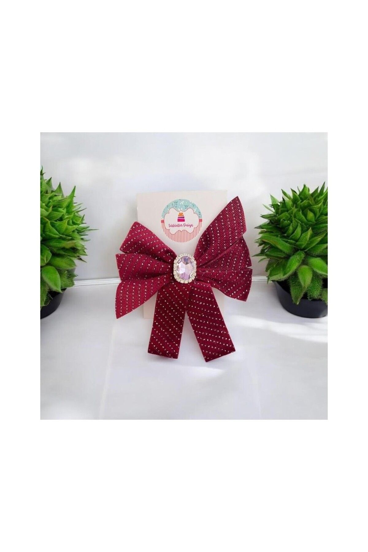 Süslüeller Design Bordo Kelebek Premium Taşlı Saç Tokası