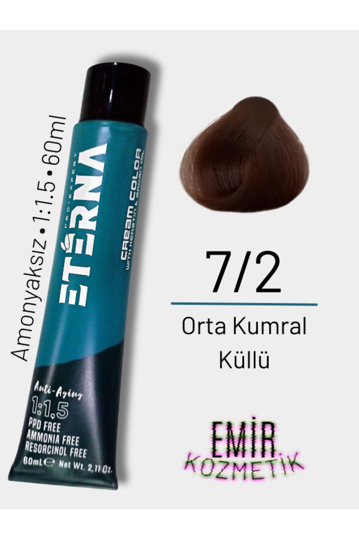 ETERNA Amonyaksız Doğal Saç Boyası - 7/2 Orta Kumral Küllü
