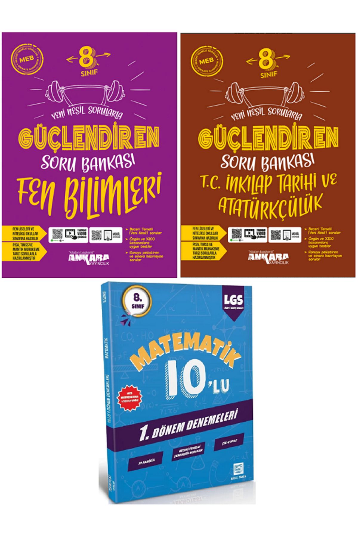 Ankara Yayıncılık 8.Sınıf Ankara Güçlendiren Fen Bilimleri + İnkılap Tarihi Soru Bankası + 10Lu Matematik Deneme Hediy