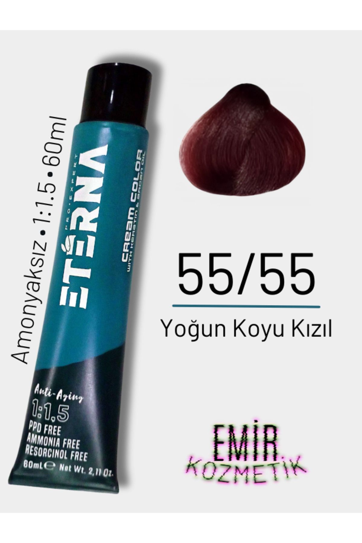 ETERNA Amonyaksız Doğal Saç Boyası - 55/55 Yoğun Koyu Kızıl