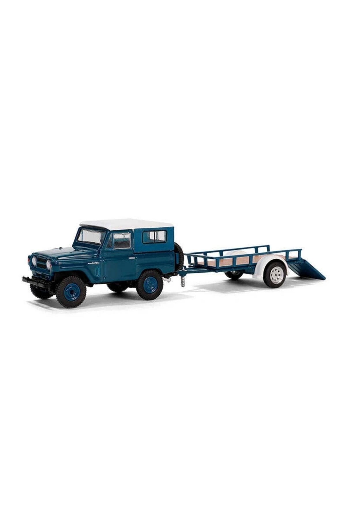 Eng Nessiworld Greenlight 1/64 Hitch & Tow Series 31 - 1961 Nissan Patrol Hard Top with Utility Trailer