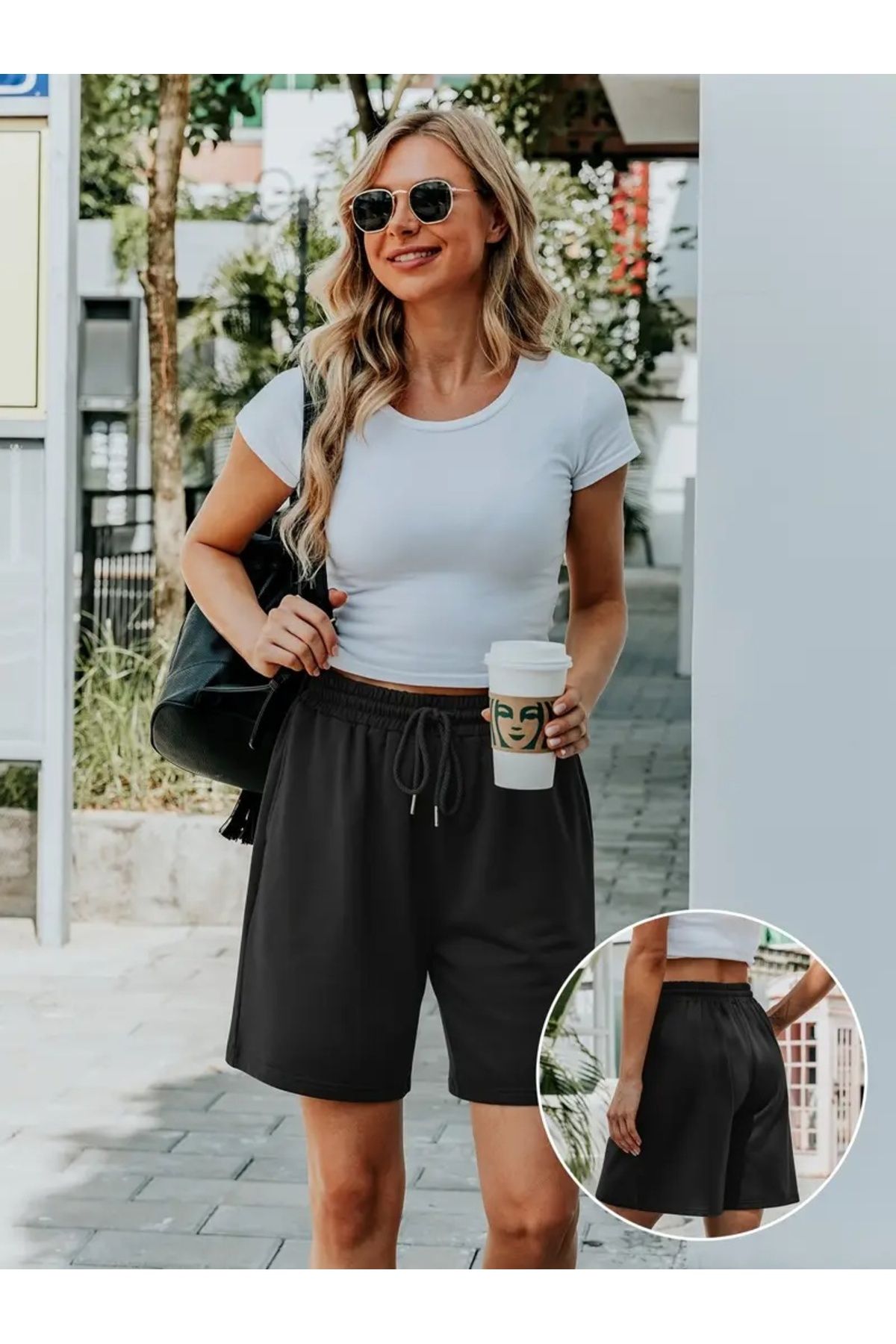 CAONNES Kadın Siyah Şort Büyük Beden Battal Eşofman Altı Spor Rahat Giyim Kaliteli Şık Görünüm ŞAH MODA77458