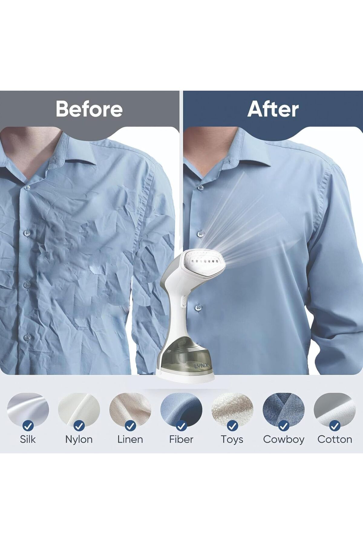 LYNX-Handheld Steam Iron for Clothes by LYNX, 1400W Power, Fast Heat-Up in 30 Seconds, Detachable 220ml W 9