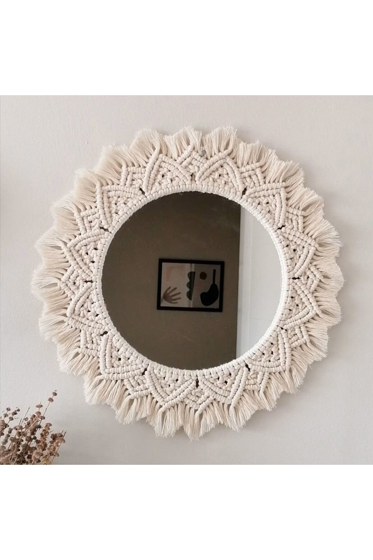 shop Ekru Makrome Detaylı Dekoratif Ayna %100 Pamuk