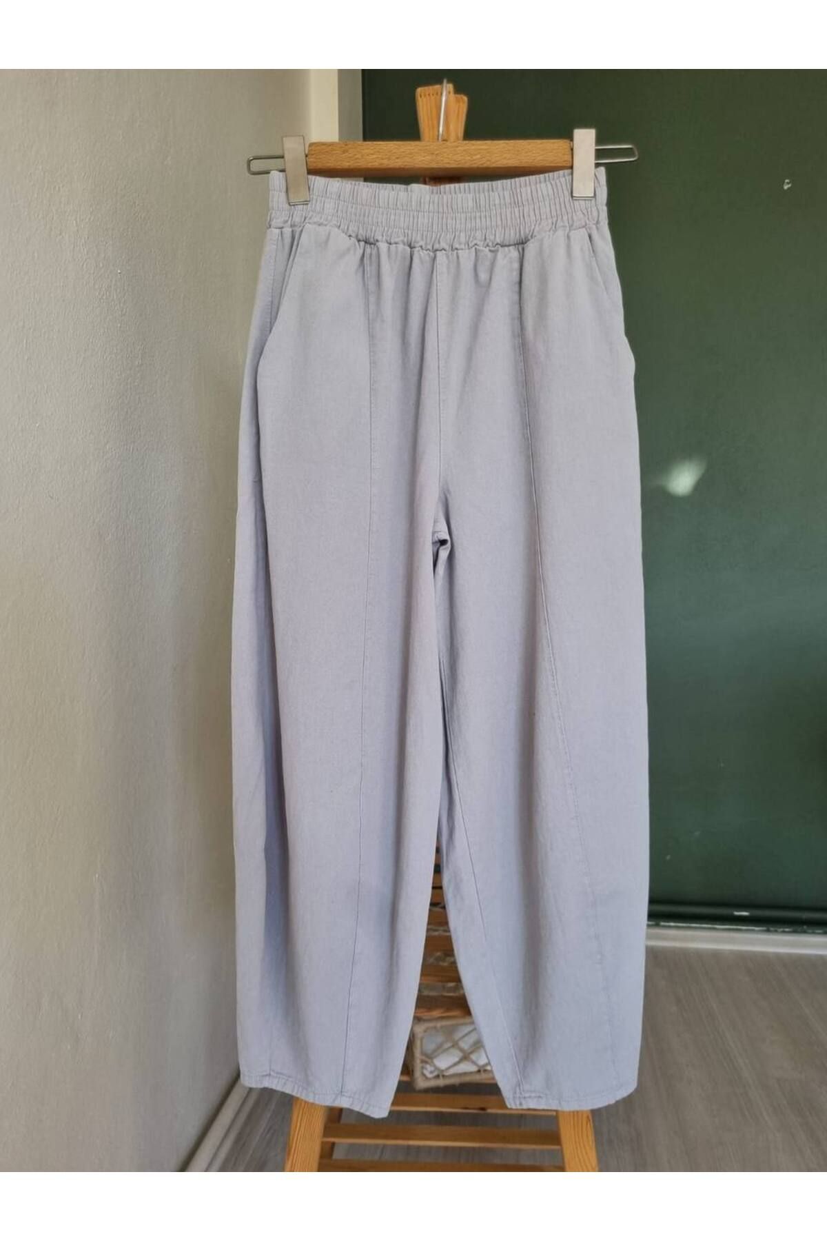 Butik Gri Renk Gabardin Kumaş Şalvar Pantolon