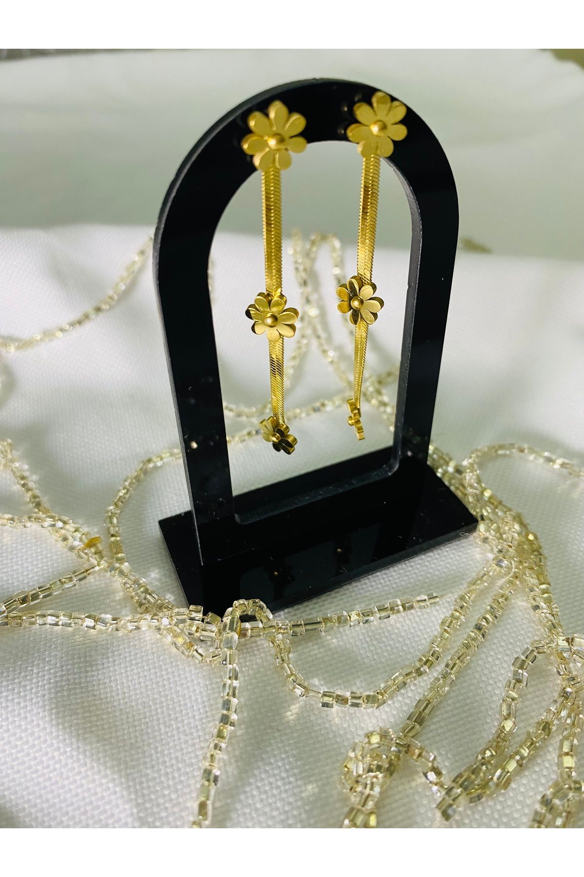 asem jewelry ZARİF ÇİÇEK DETAYLI SALLANTILI ÇELİK KÜPE