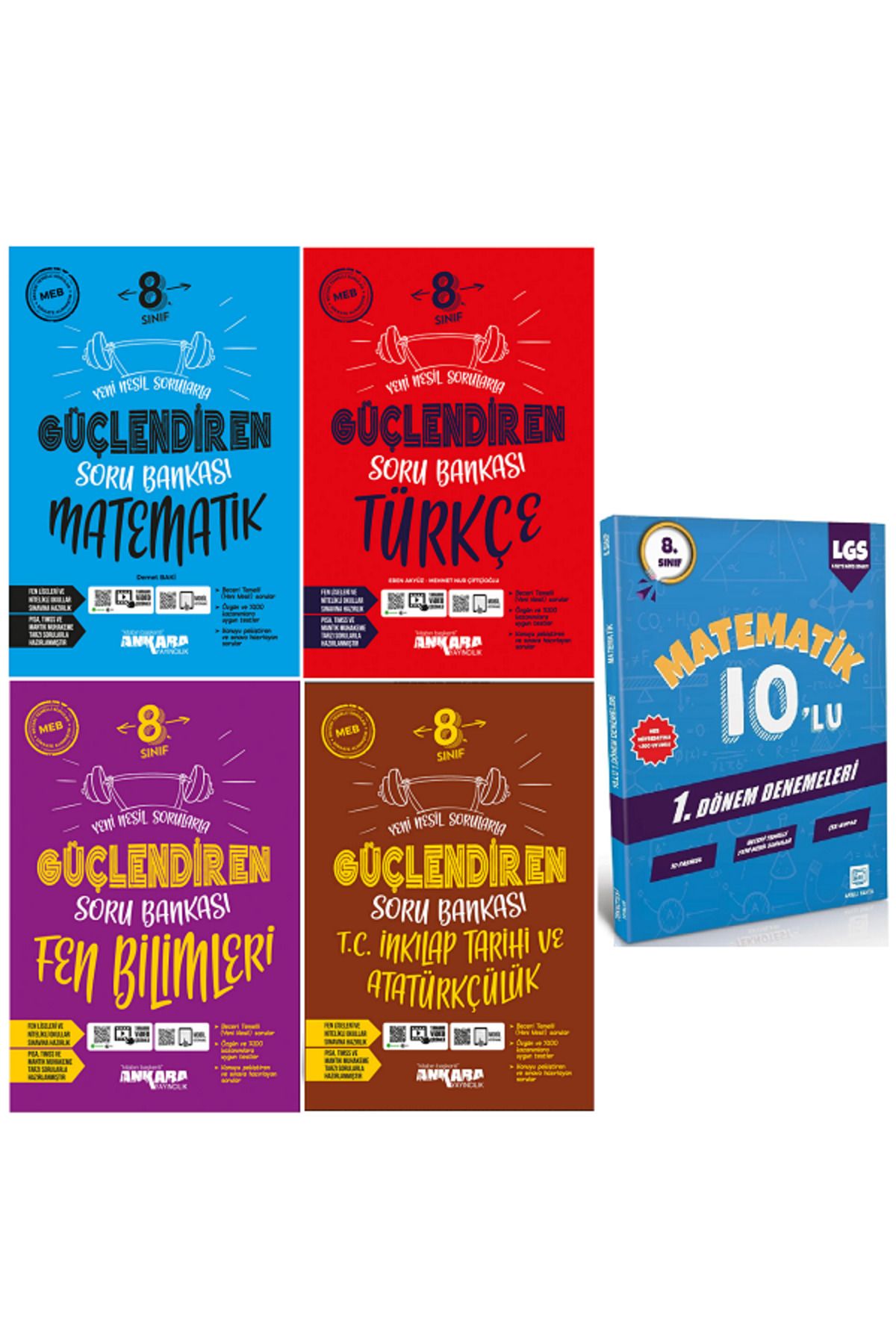 Ankara Yayıncılık 8.Sınıf Ankara Güçlendiren Matematik + Türkçe Soru Bankası / 10'Lu Matematik Deneme HEDİYE - 5 KİTAP