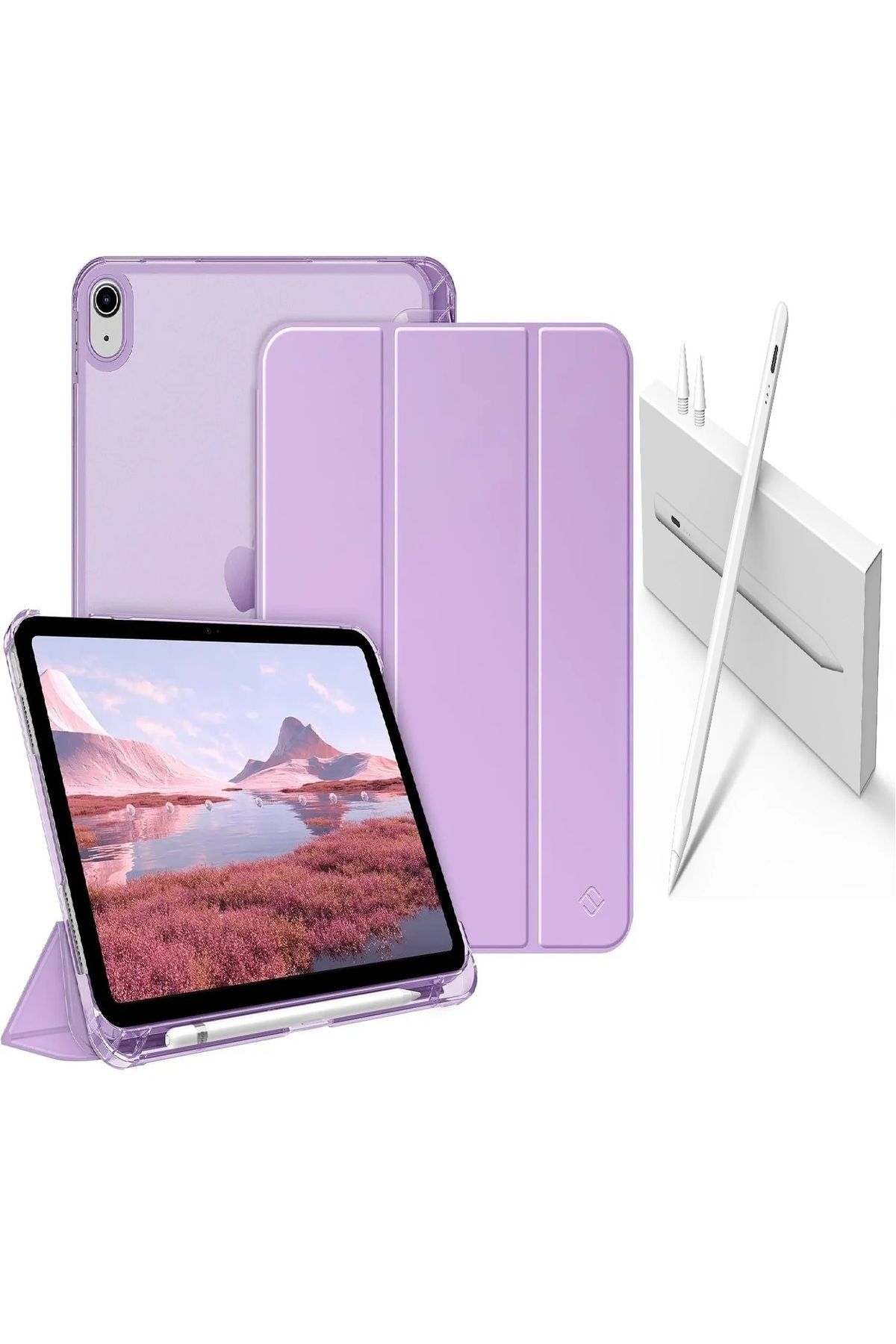 Covpor Apple iPad 10.NESİL 10.9 ve 11. NESİL A16 Uyumlu Flip Kılıf Lila + Pencil(Kalem)