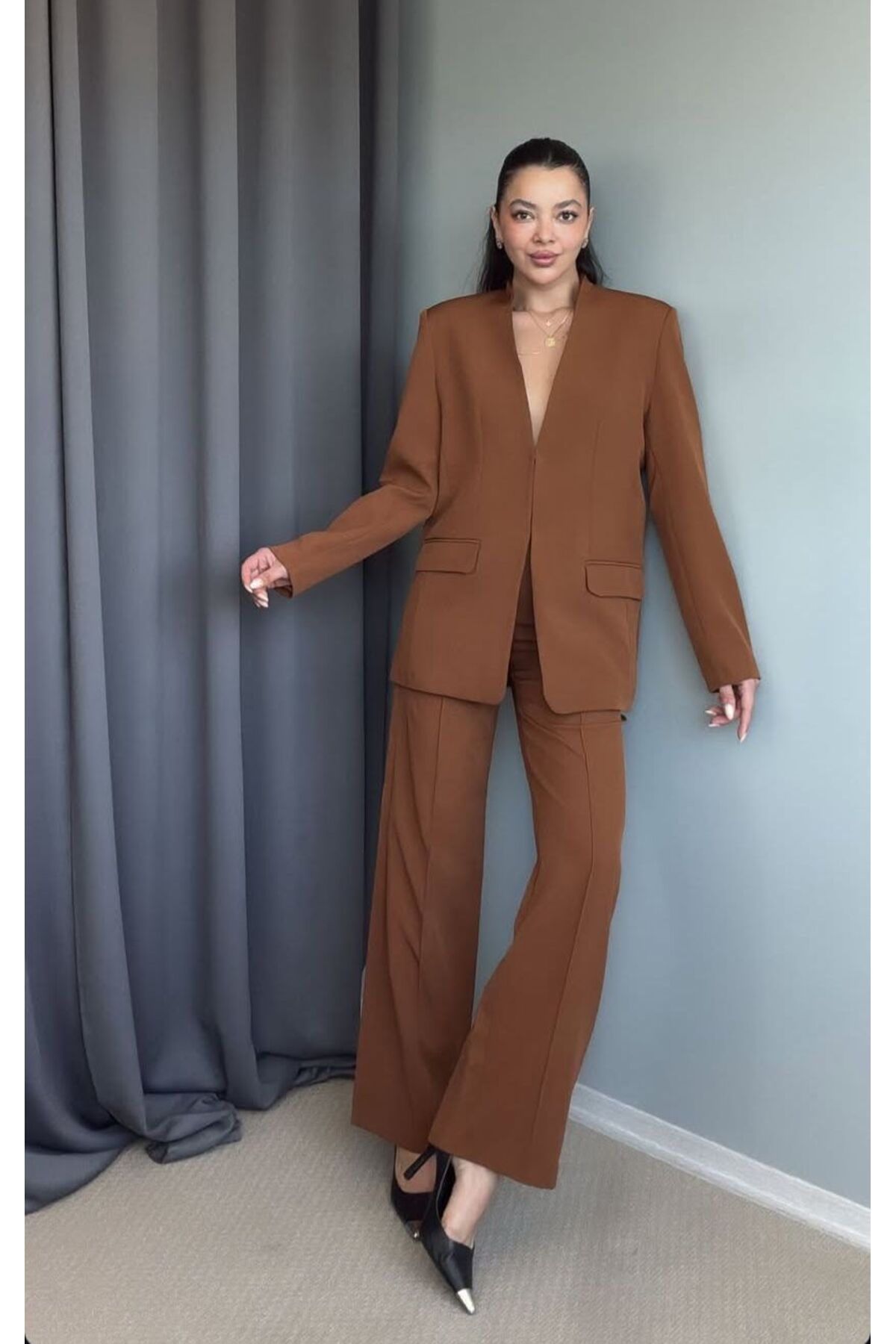MODAGK Kadın Ikili Tasarım Blazer Ceket Pantolon Takım