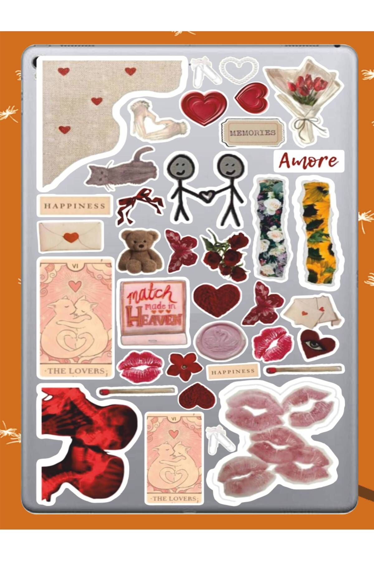 hediyenebak Vintage Retro Love Sticker Seti | Laptop Ajanda Pc Tablet Telefon Defter Etiket Bullet Journal