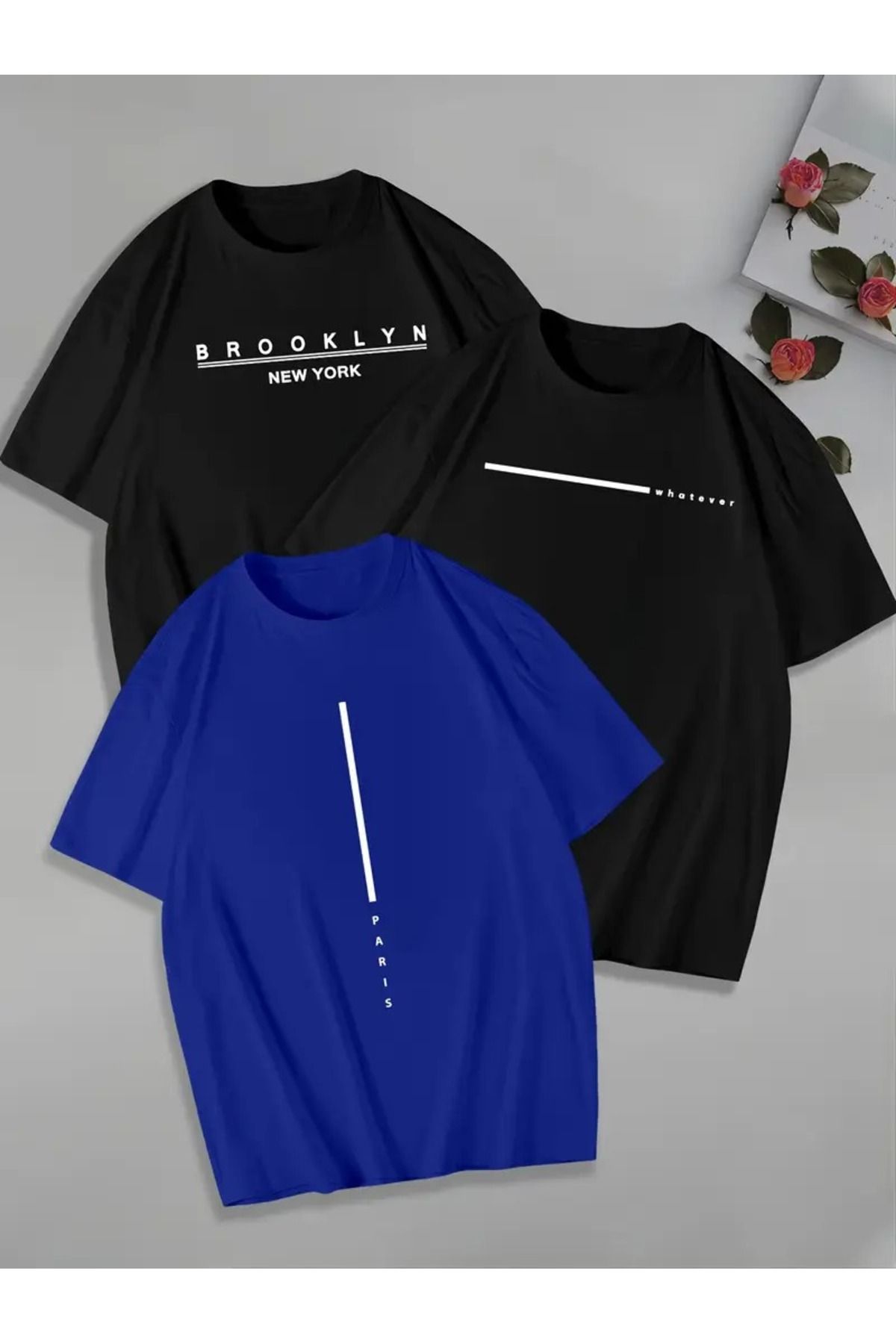 PAVRO Unisex Tshrt Pavro rahat kesim 3 lü karışık baskılı renkli çoklu renkli kaliteli tshrt