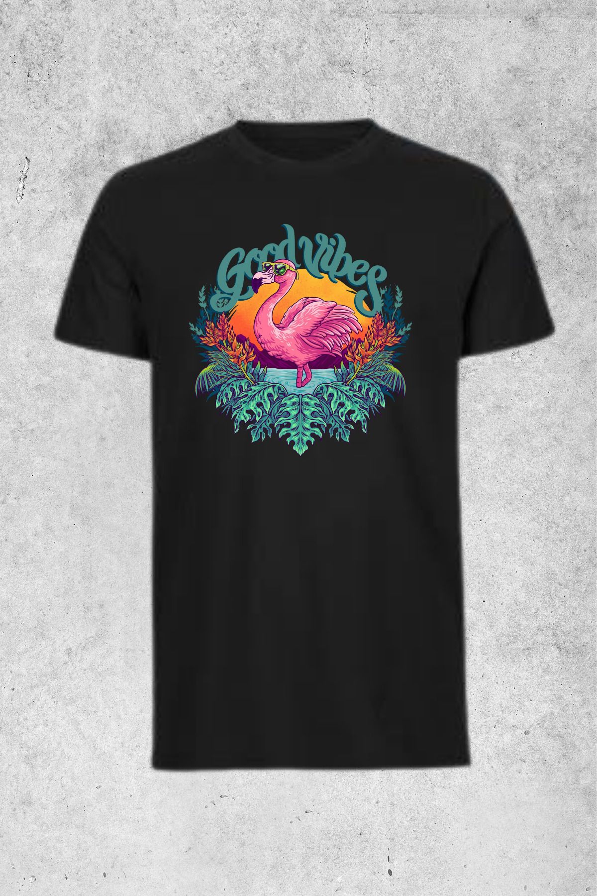 MOLICO basic unisex sıfır yaka kısa kollu FLAMİNGO BASKILI Tshirt
