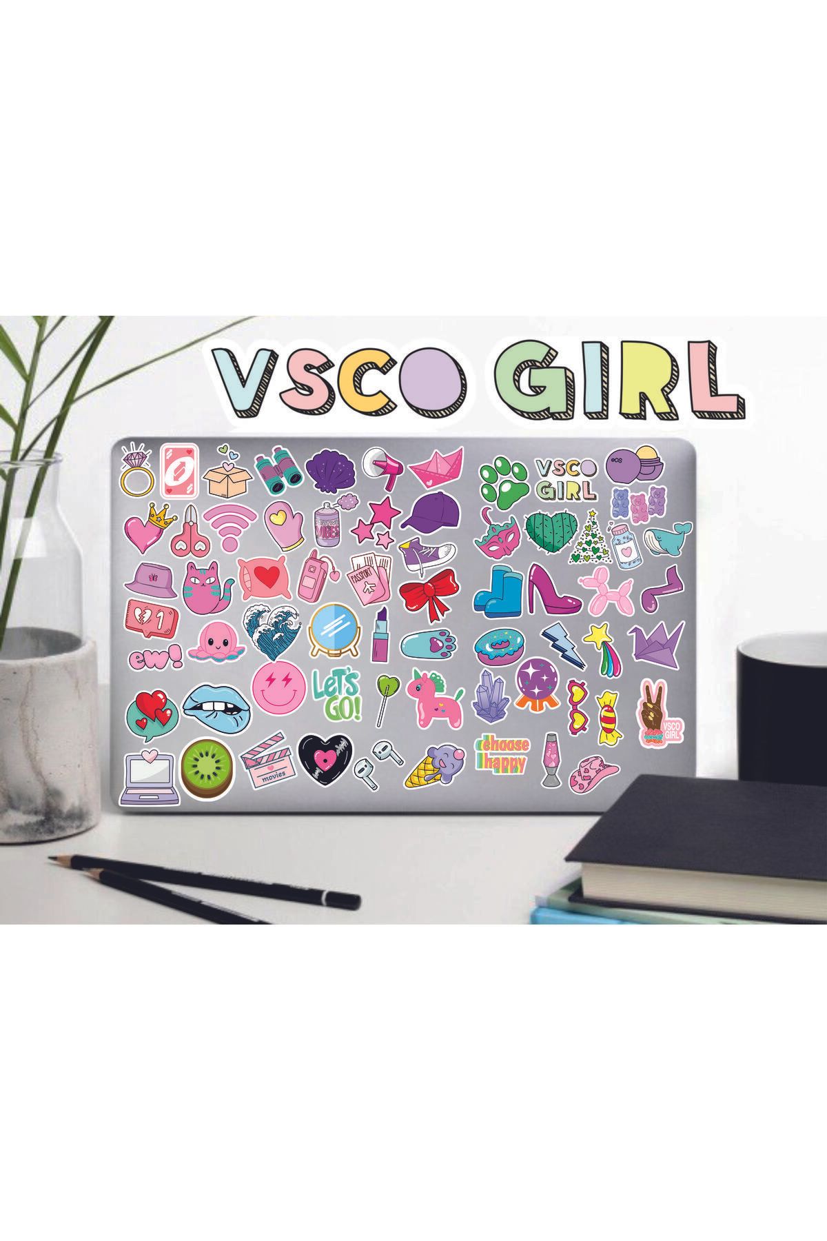 hediyenebak VSCO Girl Sticker Seti | Laptop Ajanda Pc Tablet Telefon Defter Etiket Bullet Journal