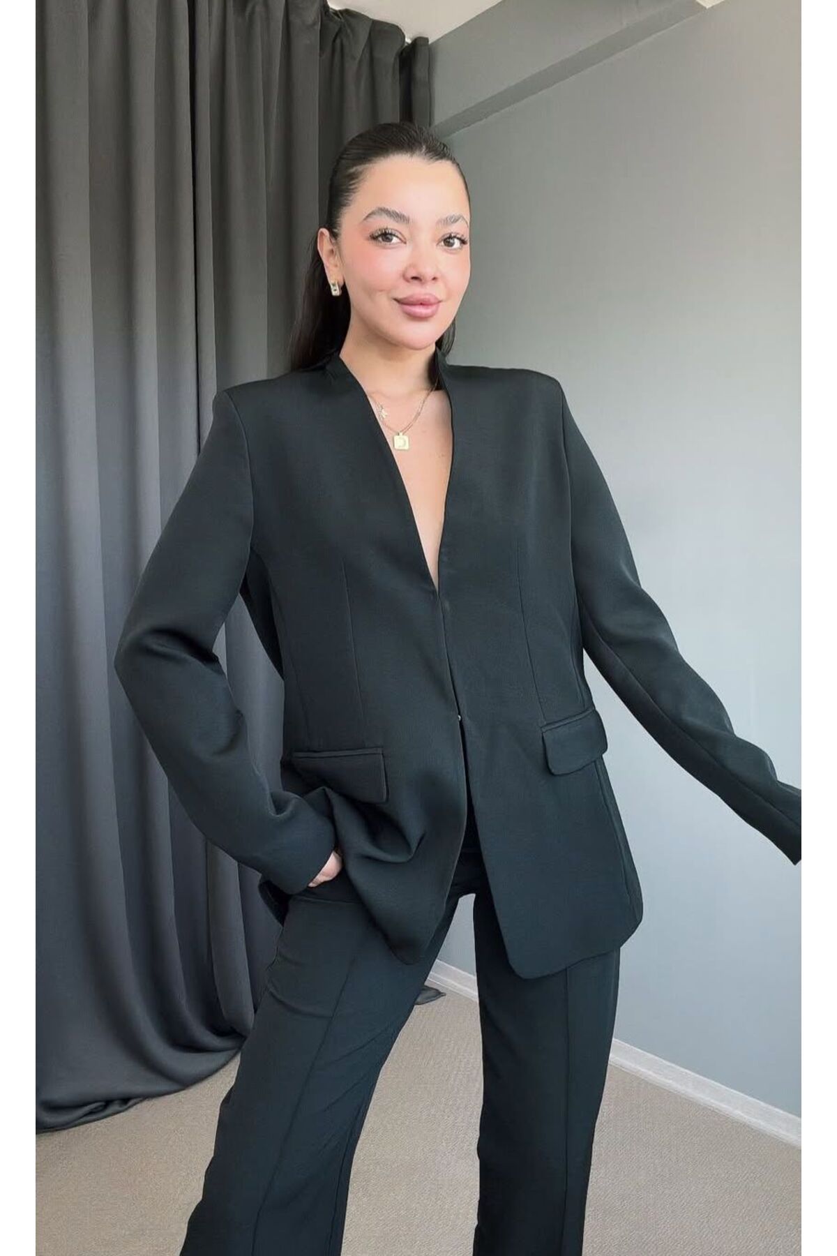 MODAGK Kadın Ikili Tasarım Blazer Ceket Pantolon Takım