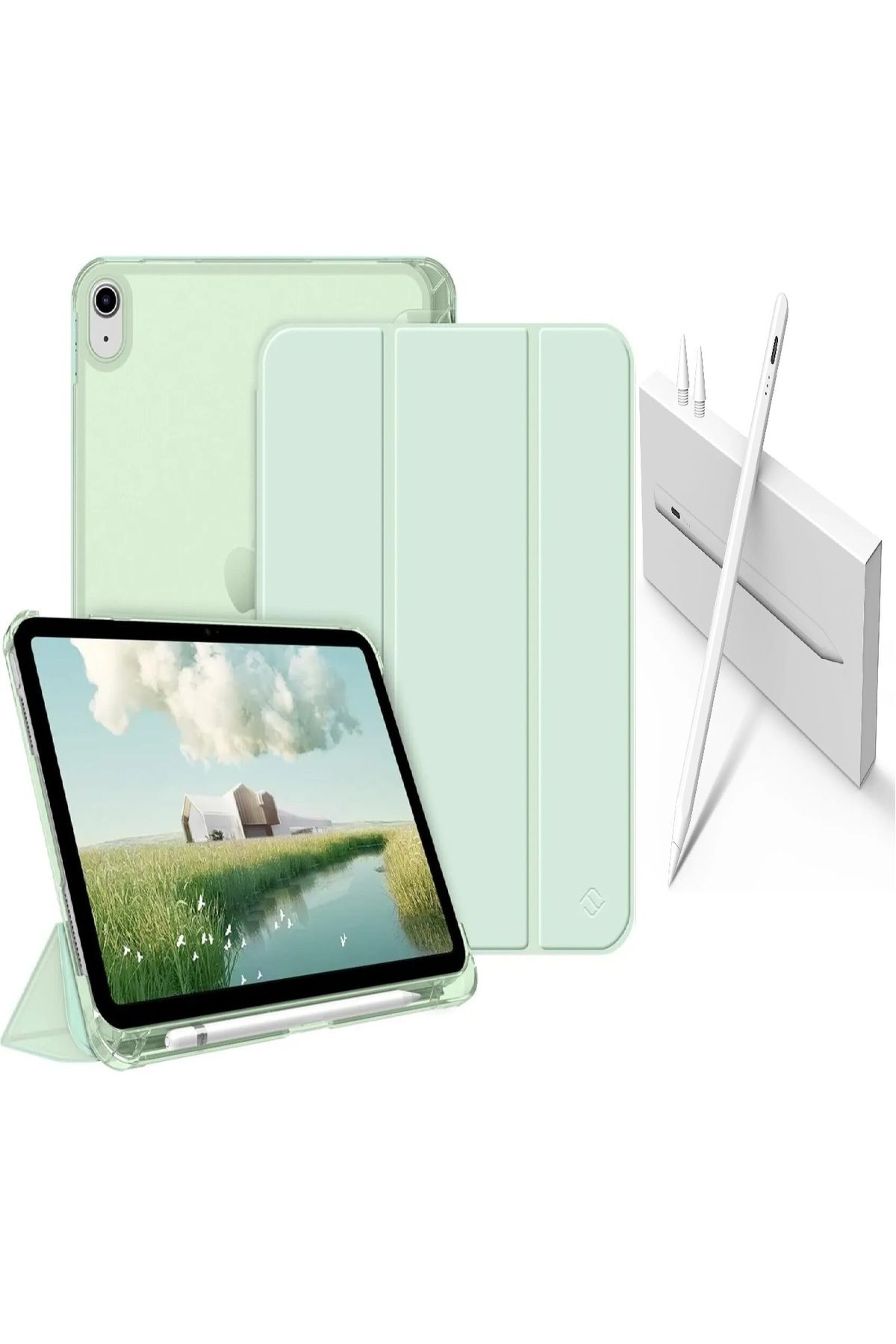 Covpor Apple iPad 10.NESİL 10.9 ve 11. NESİL A16 Uyumlu Flip Kılıf Açık Yeşil + Pencil(Kalem)