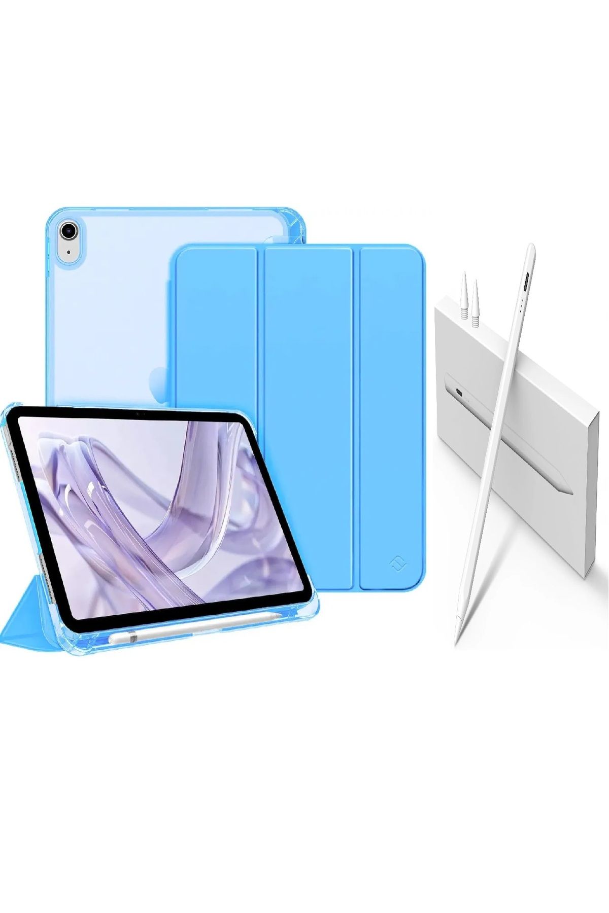 Covpor Apple iPad 10.NESİL 10.9 ve 11. NESİL A16 Uyumlu Flip Kılıf Mavi + Pencil(Kalem)