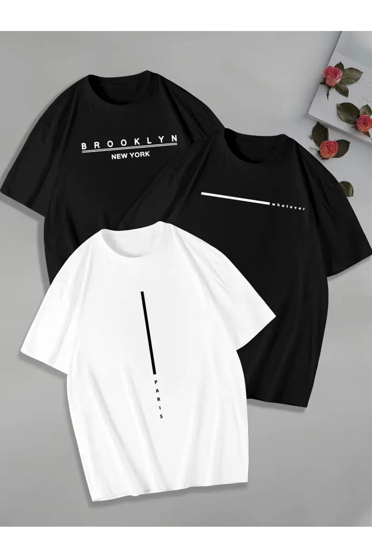PAVRO Unisex Tshrt Pavro rahat kesim 3 lü karışık baskılı renkli çoklu renkli kaliteli tshrt