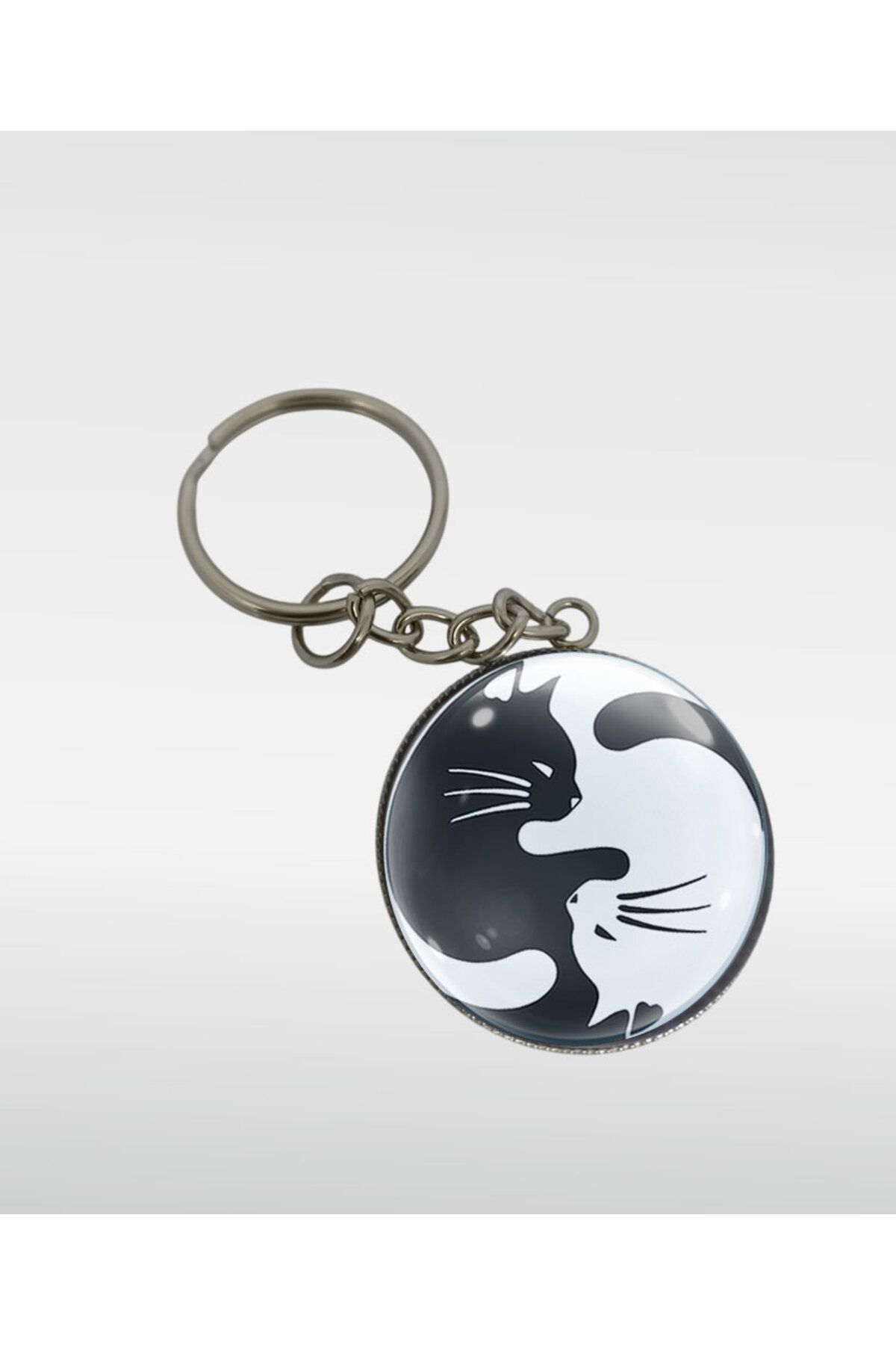 Utopia YingYang Kedi Anahtarlık, Cam Kaplama Kedi Anahtarlık, Kedili Anahtarlık,